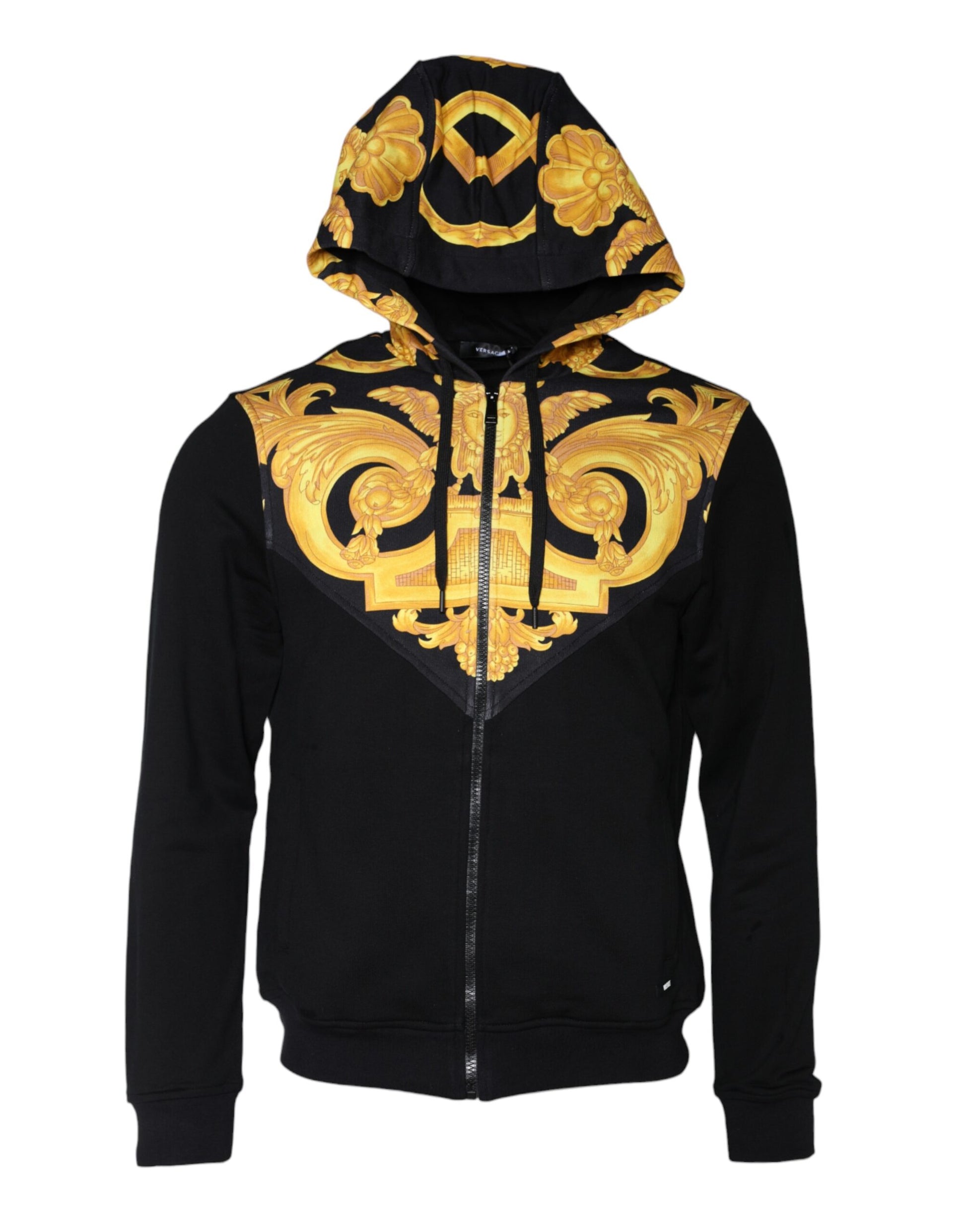 Sweatshirt à capuche et fermeture éclair intégrale en coton noir imprimé Méduse Versace