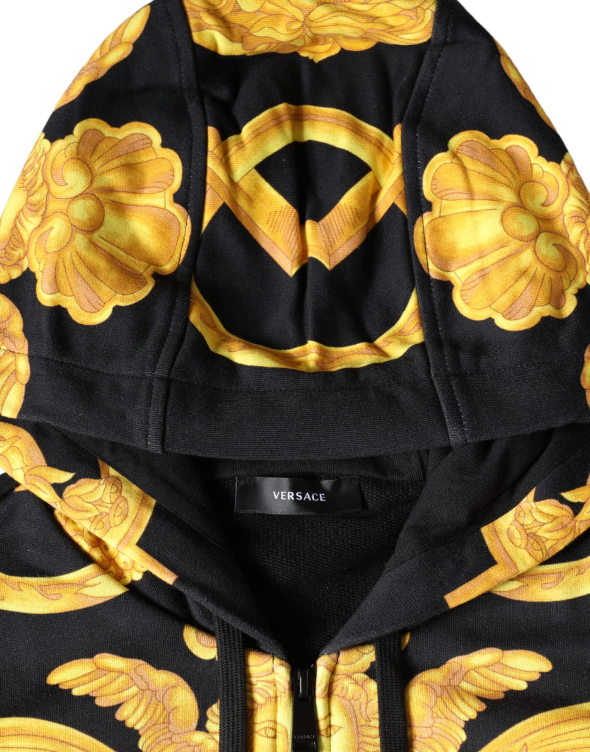 Sweatshirt à capuche et fermeture éclair intégrale en coton noir imprimé Méduse Versace