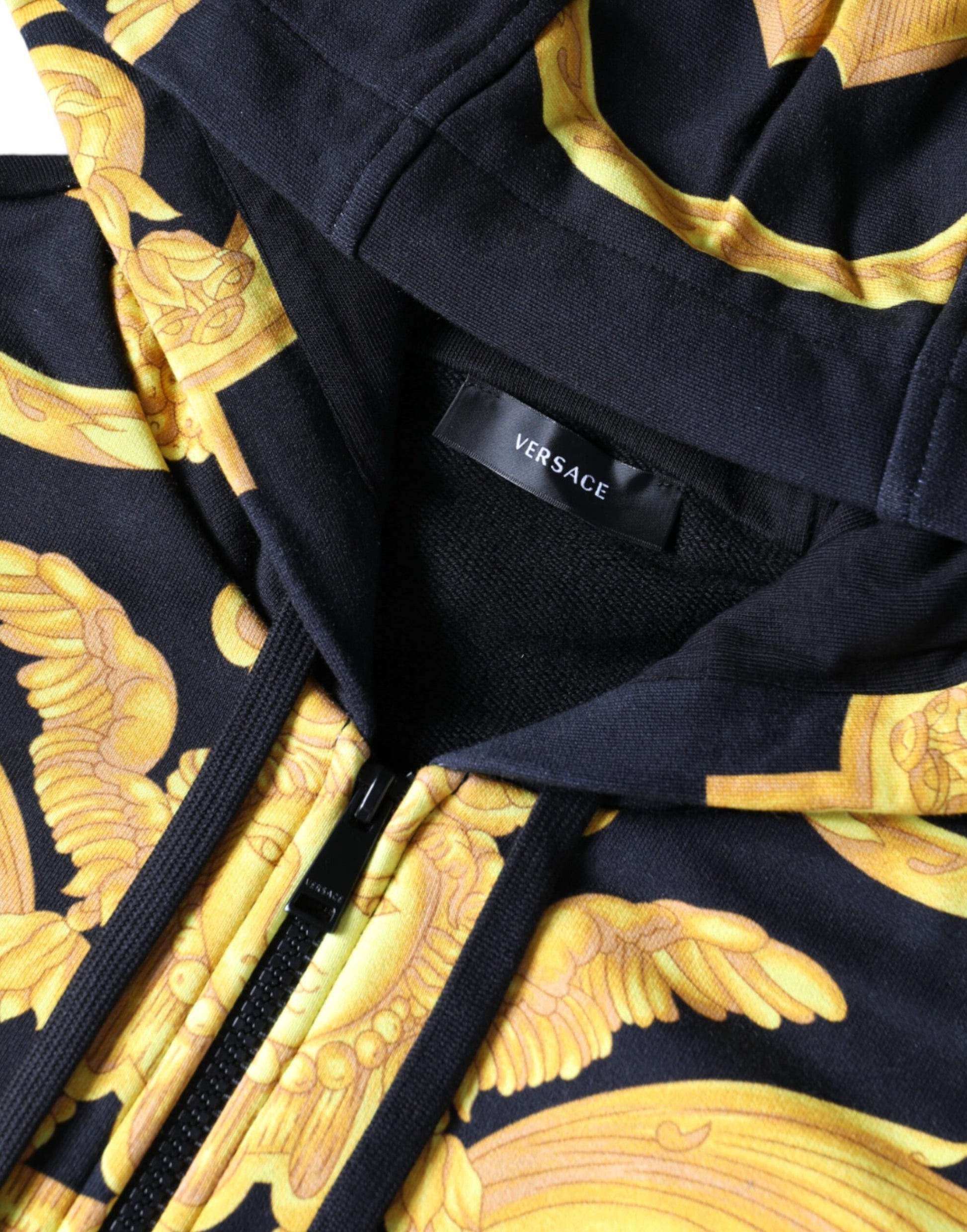 Sweatshirt à capuche et fermeture éclair intégrale en coton noir imprimé Méduse Versace