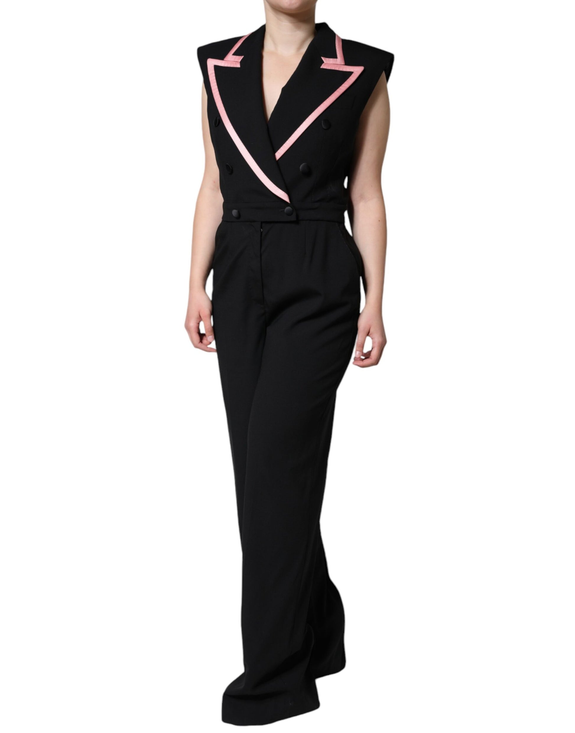 Combinaison-robe sans manches en mélange de laine noire Dolce & Gabbana