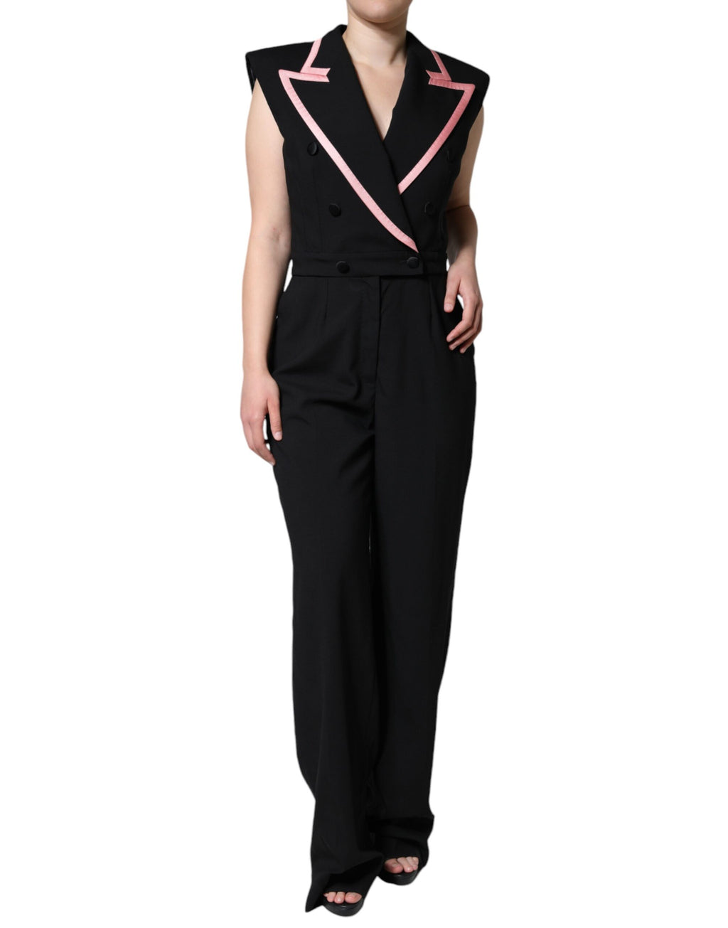 Combinaison-robe sans manches en mélange de laine noire Dolce & Gabbana