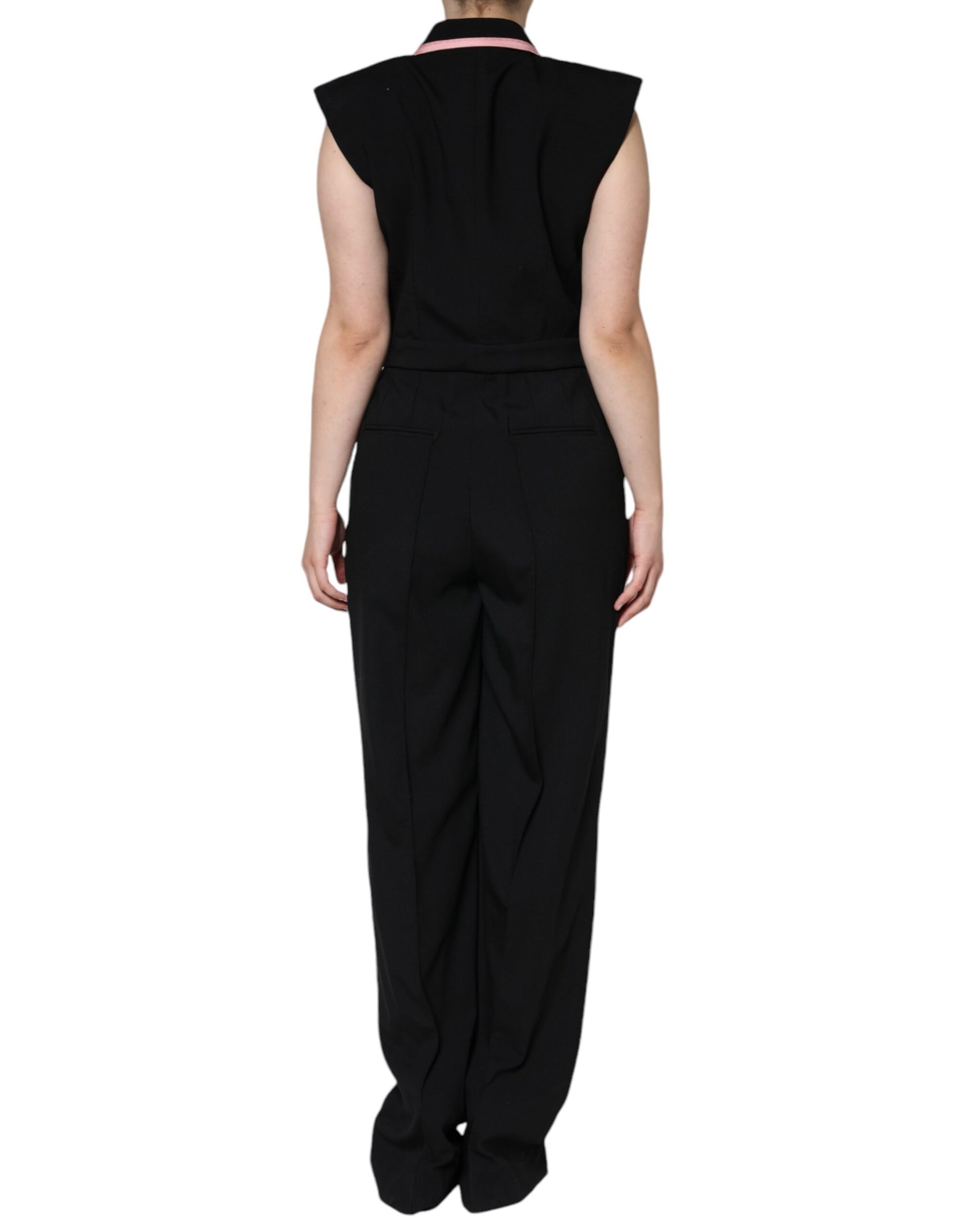 Combinaison-robe sans manches en mélange de laine noire Dolce & Gabbana