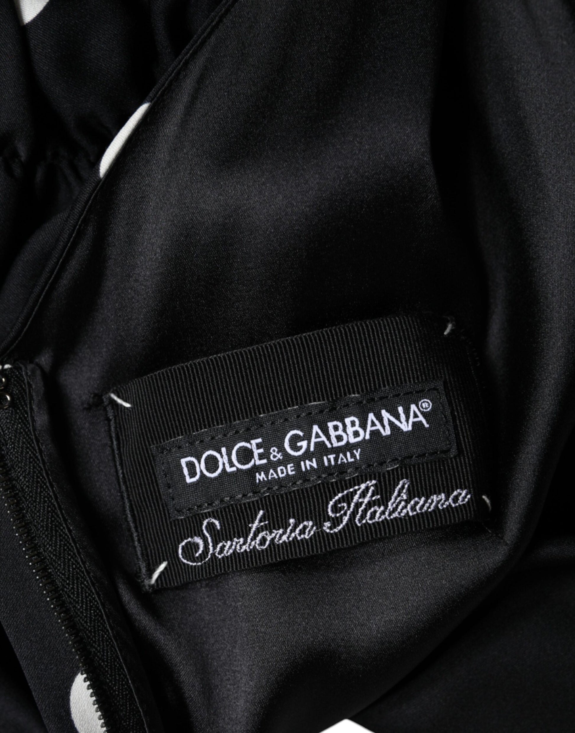 Robe midi Dolce & Gabbana noire en soie à pois, col en V et pampilles