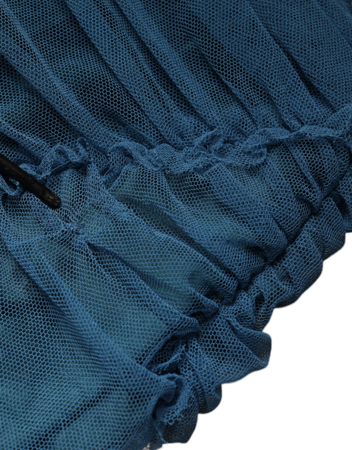 Dolce & Gabbana Blue Mesh Trim Ruched Tulle Sheath Dress