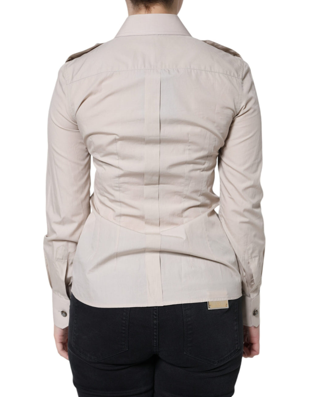 Haut chemise boutonné à col en coton beige Dolce & Gabbana
