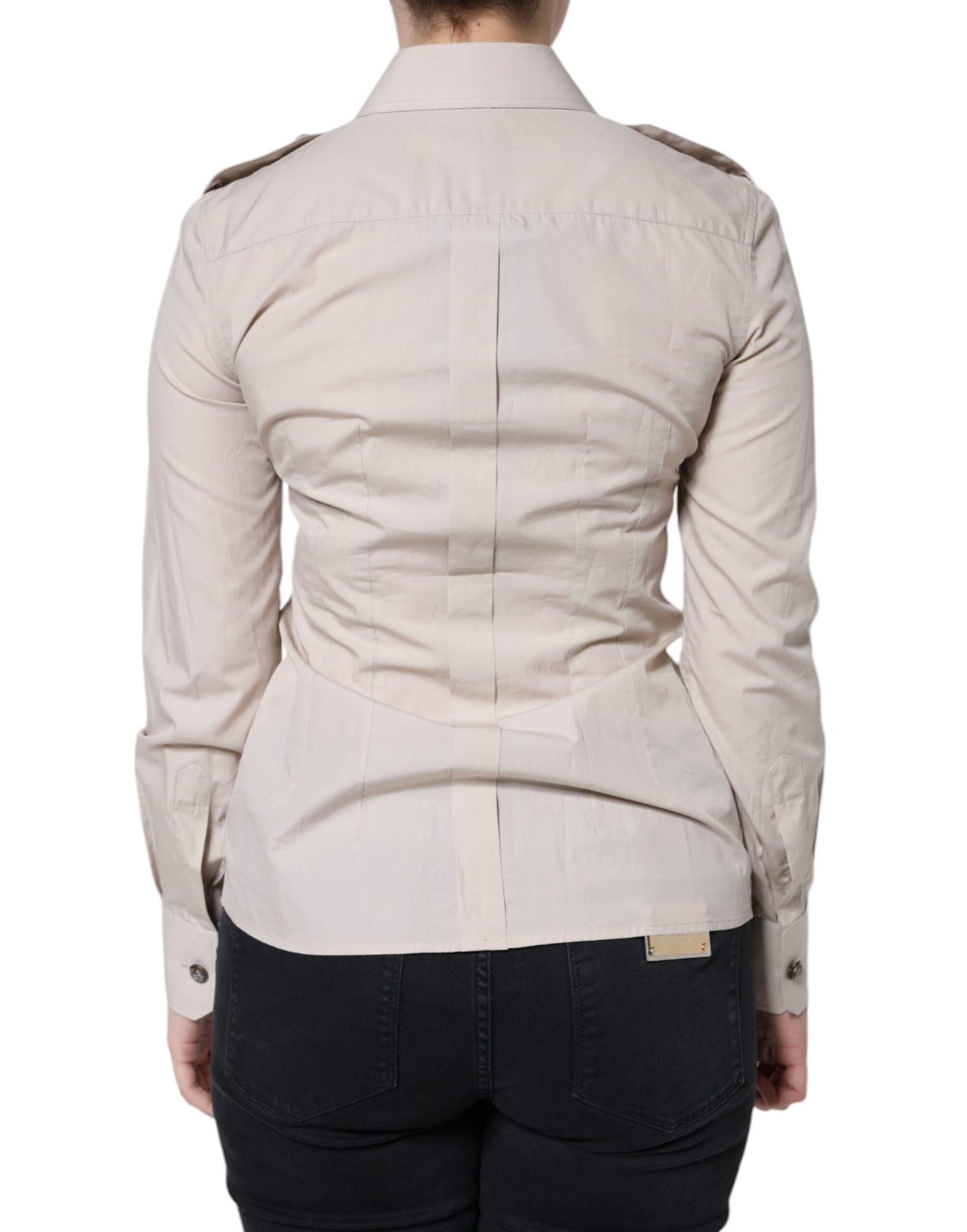 Haut chemise boutonné à col en coton beige Dolce & Gabbana