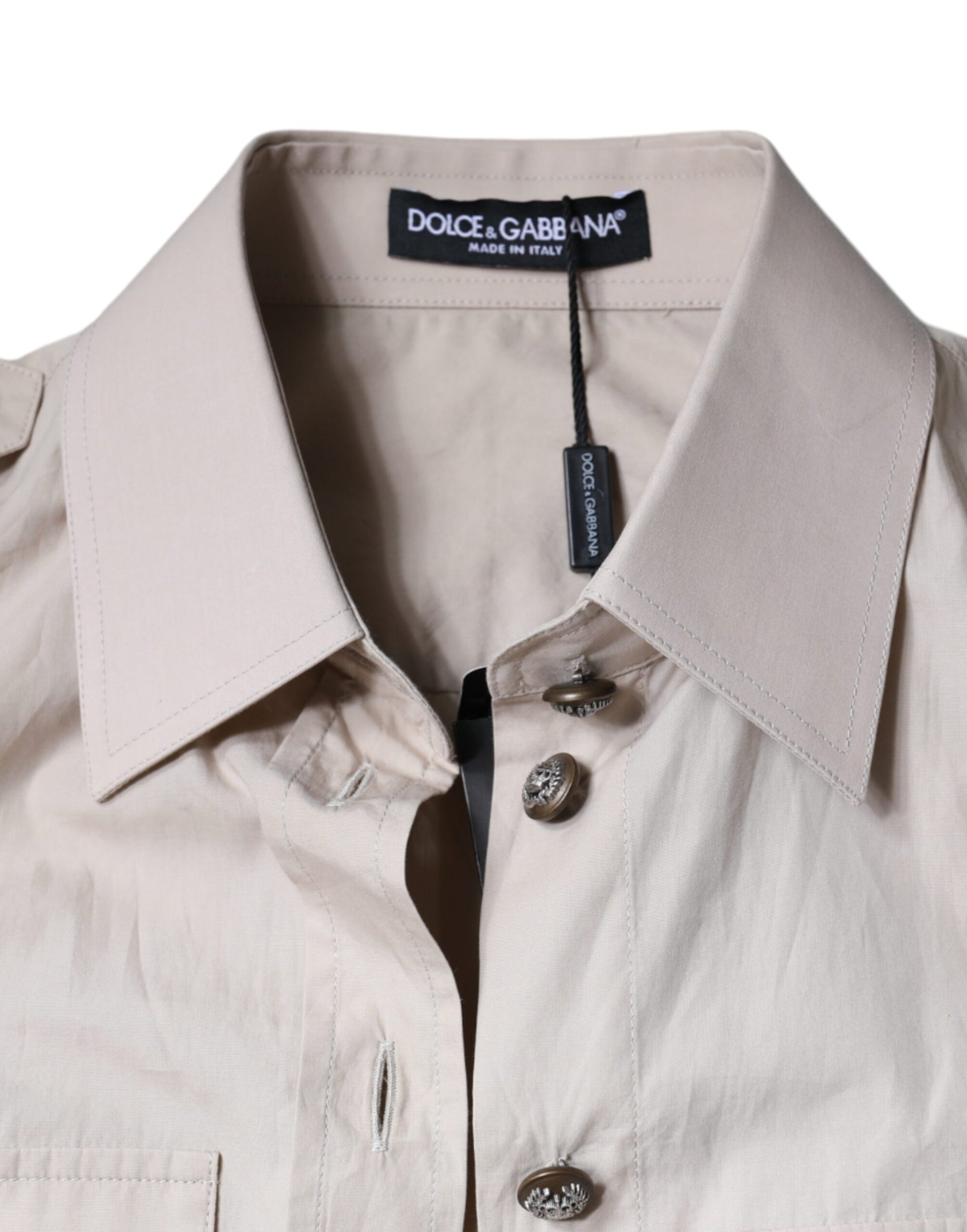Haut chemise boutonné à col en coton beige Dolce & Gabbana