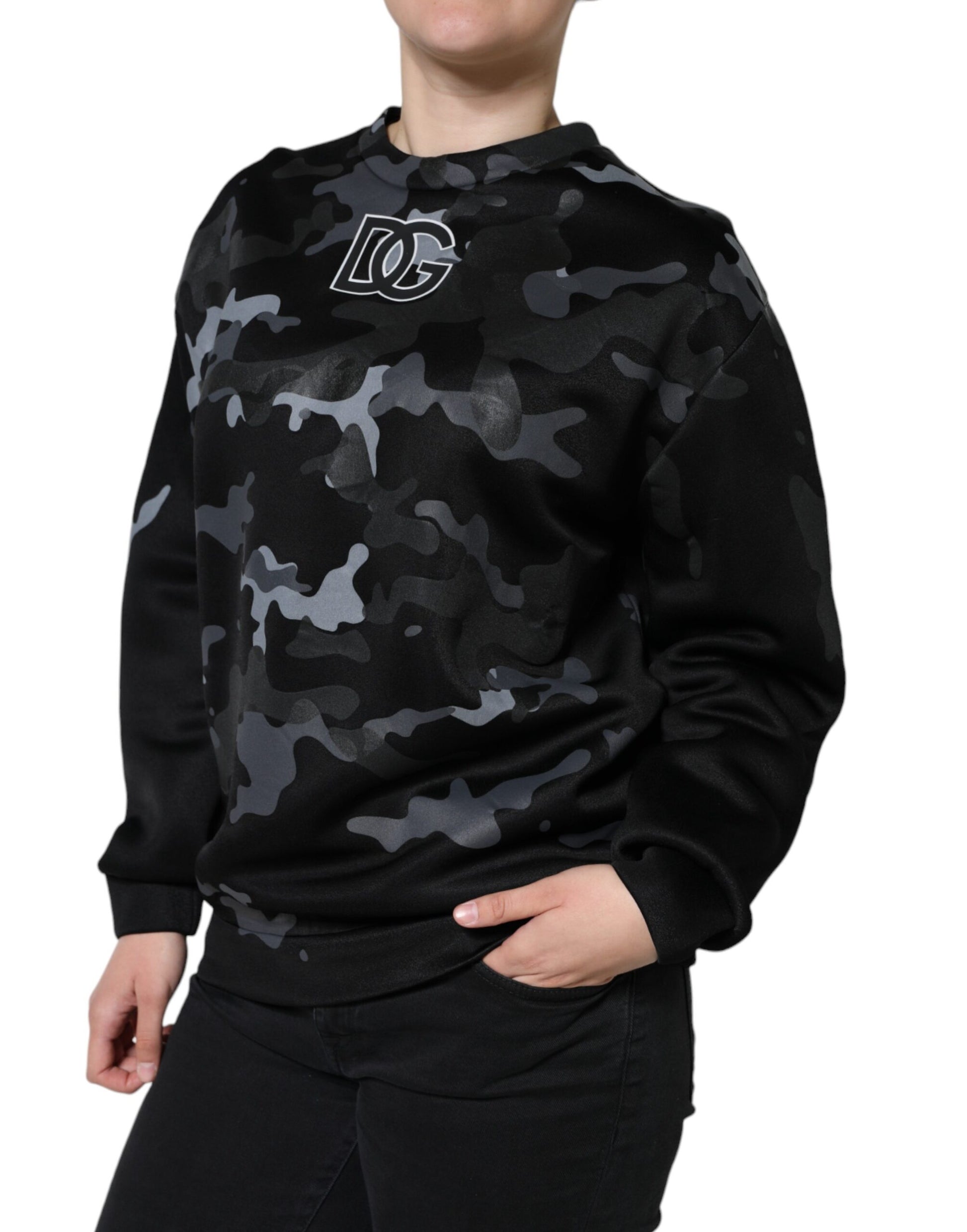 Dolce & Gabbana Sweat-shirt col rond camouflage noir