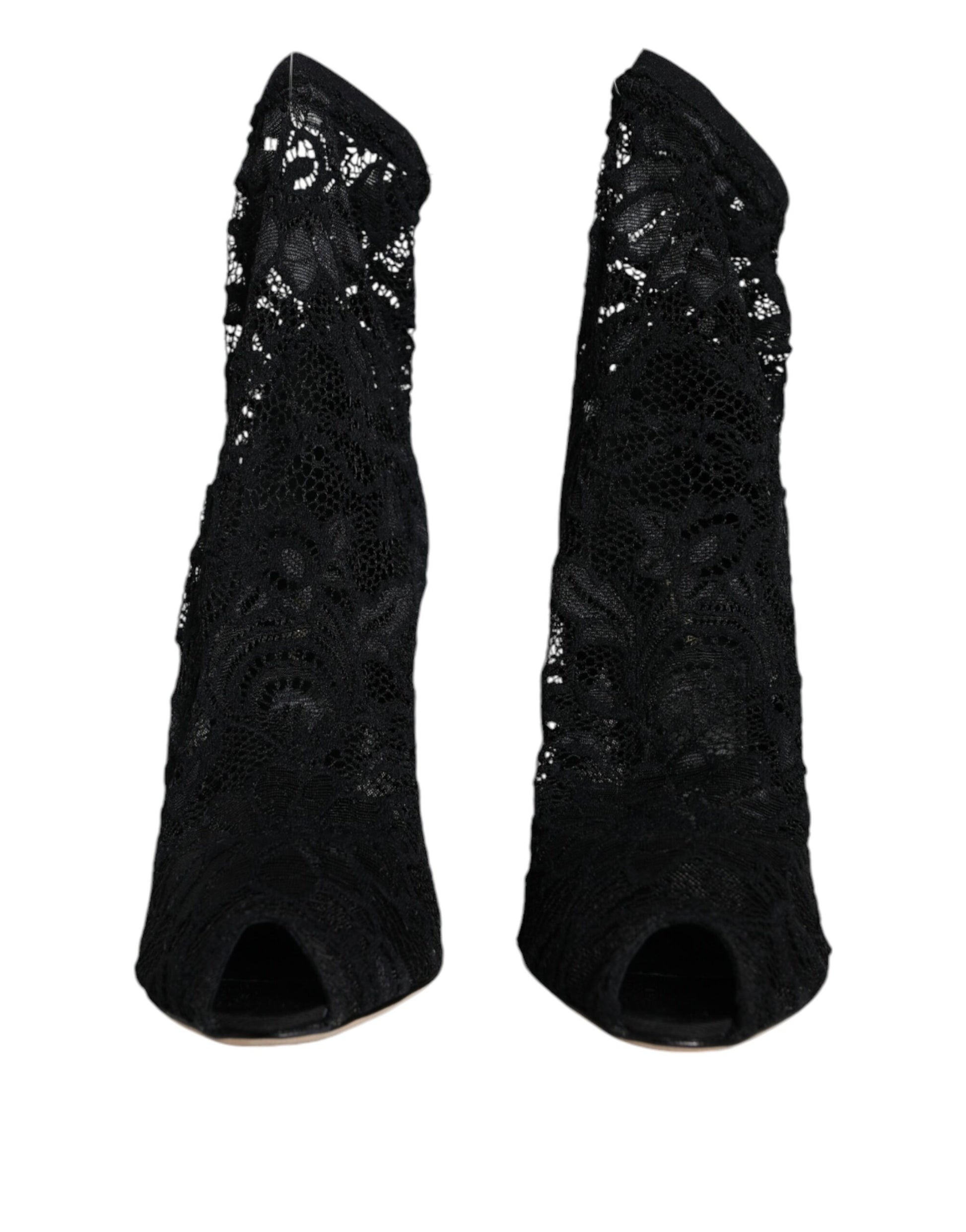 Chaussures Bottes Mi-Mollet Dolce & Gabbana en Dentelle Noire Extensible à Talons
