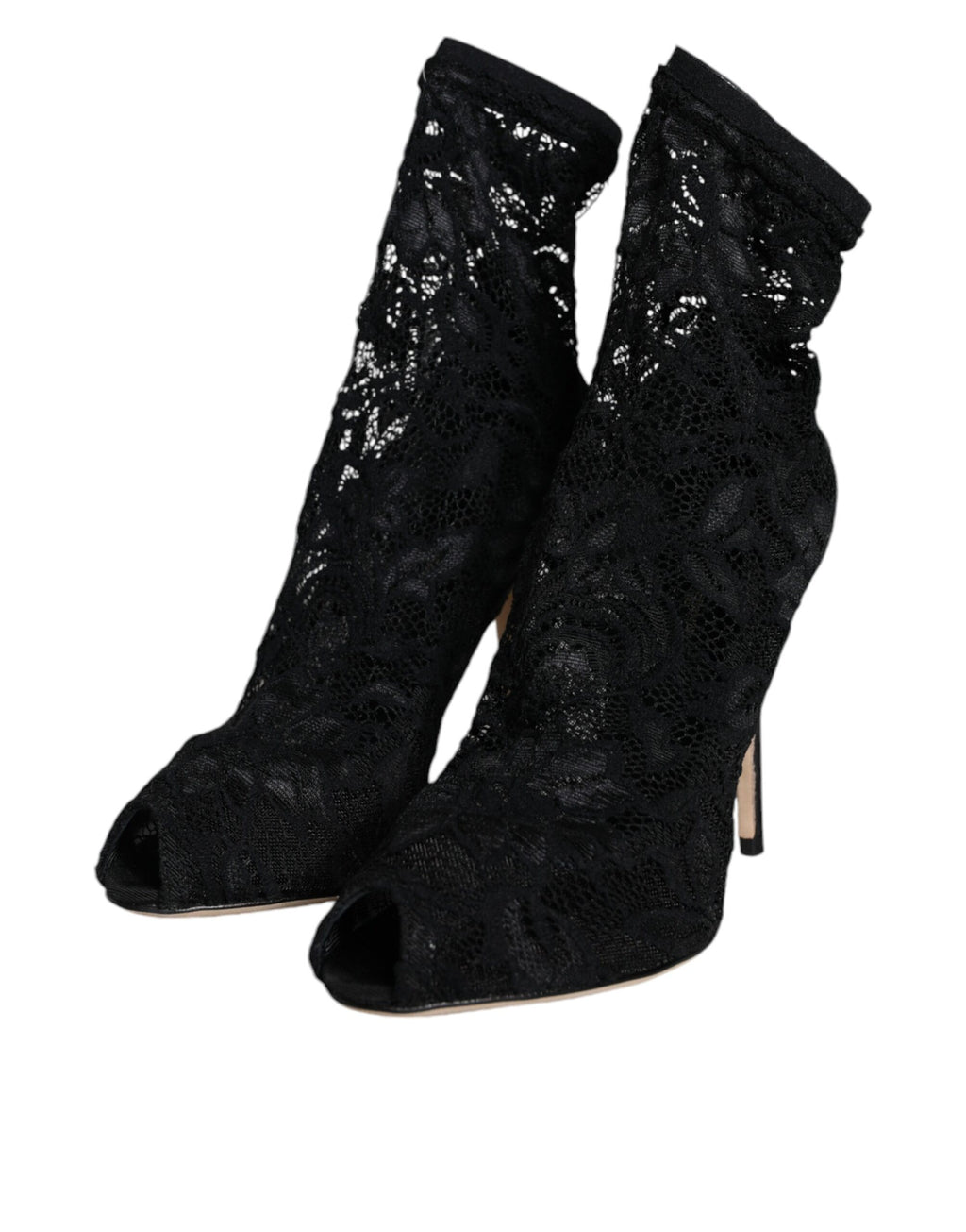 Chaussures Bottes Mi-Mollet Dolce & Gabbana en Dentelle Noire Extensible à Talons
