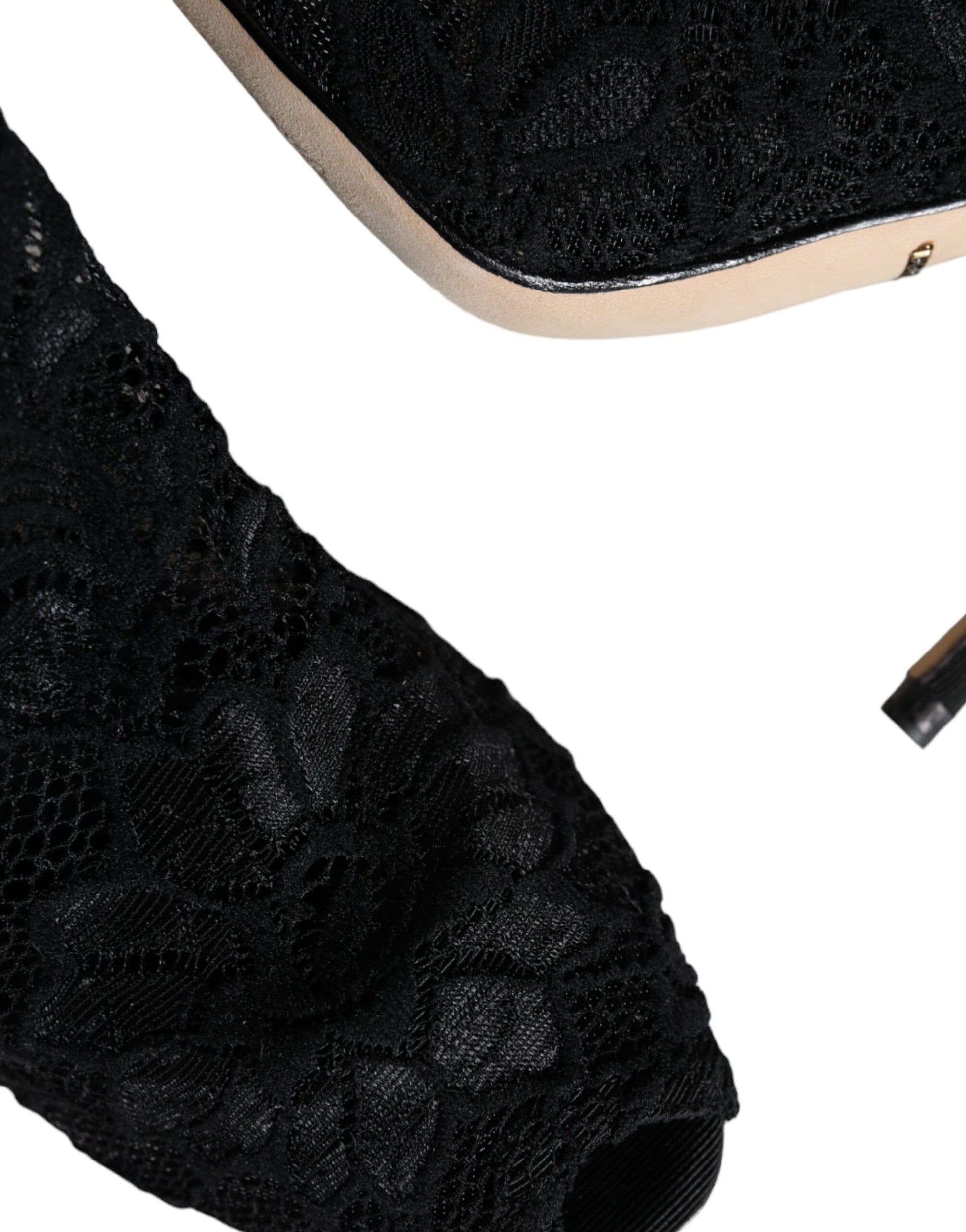Chaussures Bottes Mi-Mollet Dolce & Gabbana en Dentelle Noire Extensible à Talons