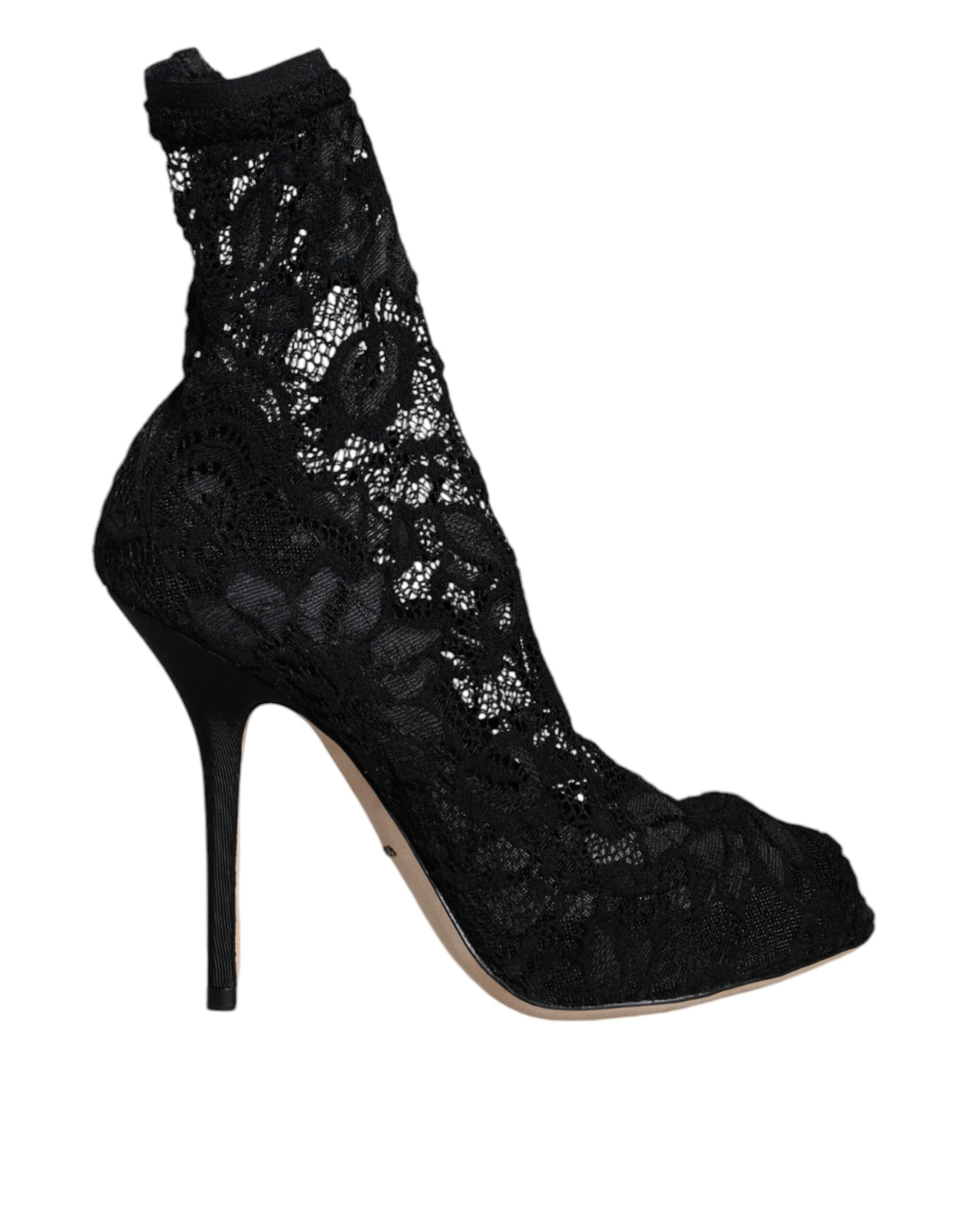 Chaussures Bottes Mi-Mollet Dolce & Gabbana en Dentelle Noire Extensible à Talons