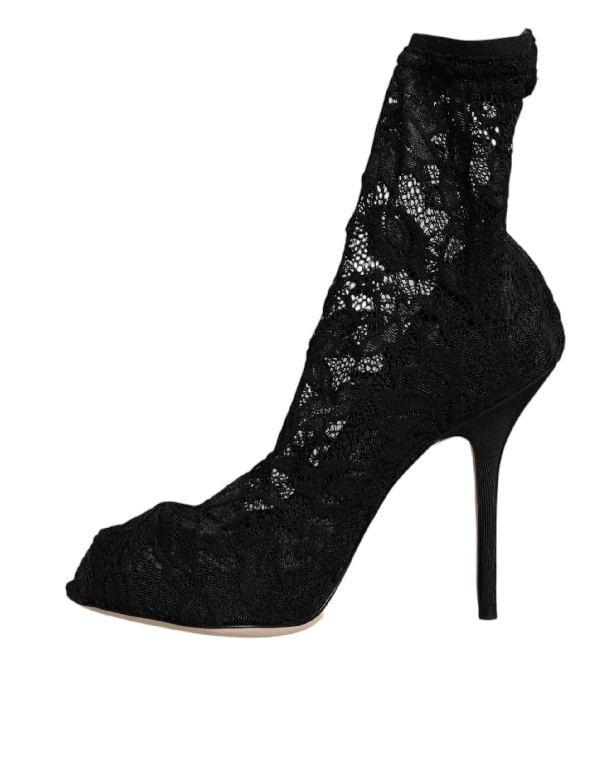 Chaussures Bottes Mi-Mollet Dolce & Gabbana en Dentelle Noire Extensible à Talons