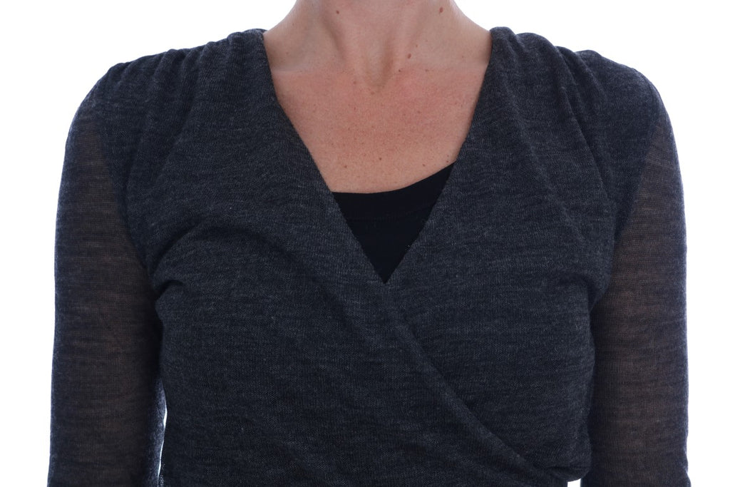 T-shirt manches longues Ermanno Scervino en laine grise avec dentelle