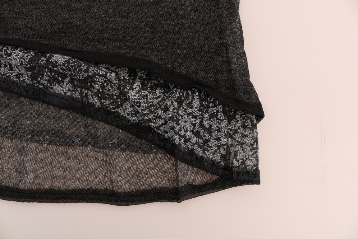T-shirt manches longues Ermanno Scervino en laine grise avec dentelle