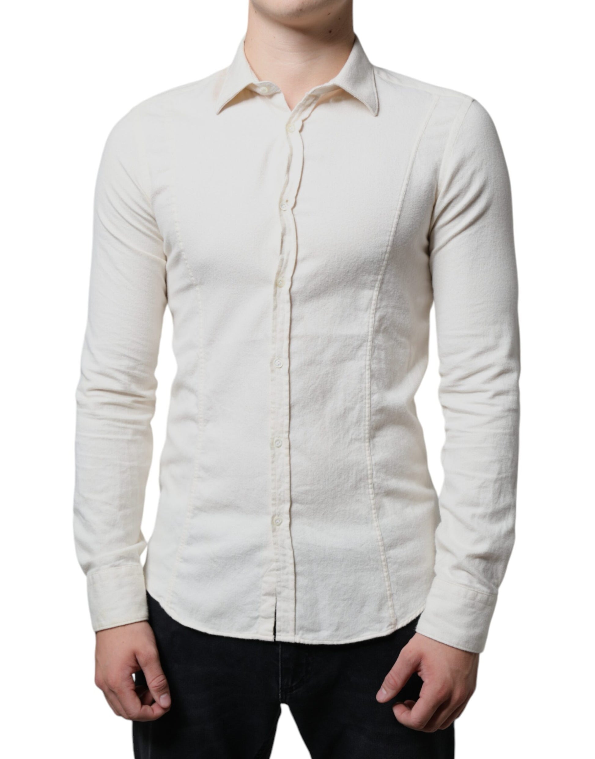 AGLINI Herrenhemd aus Baumwolle mit Kragen in Off-White