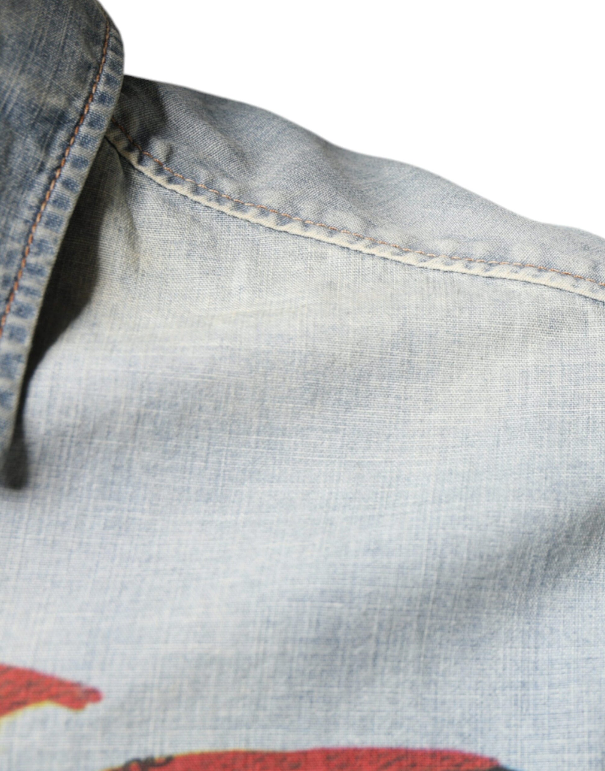 Chemise en jean de coton imprimé bleu clair à manches longues John Galliano