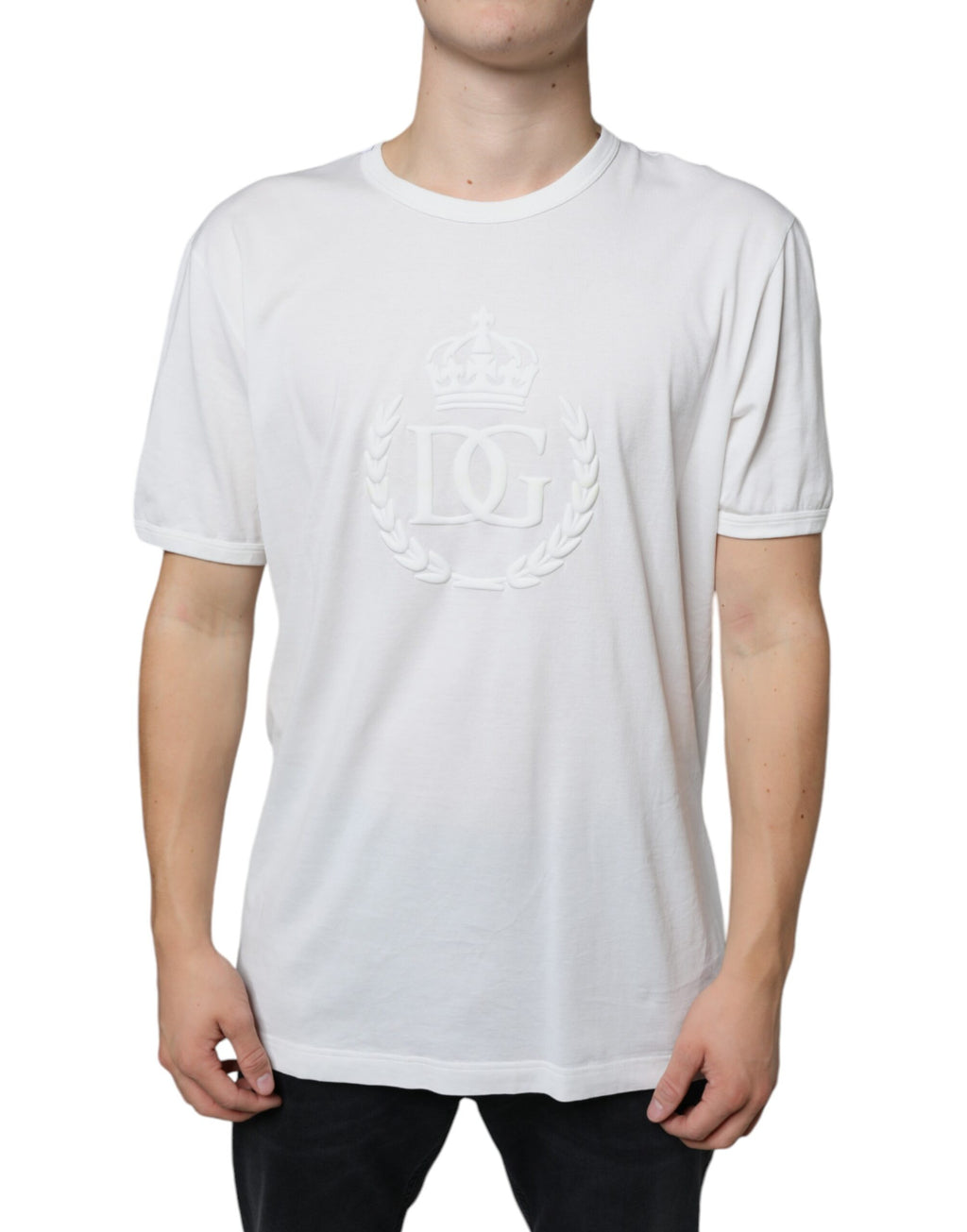 T-shirt Dolce & Gabbana en coton blanc à col rond avec logo embossé