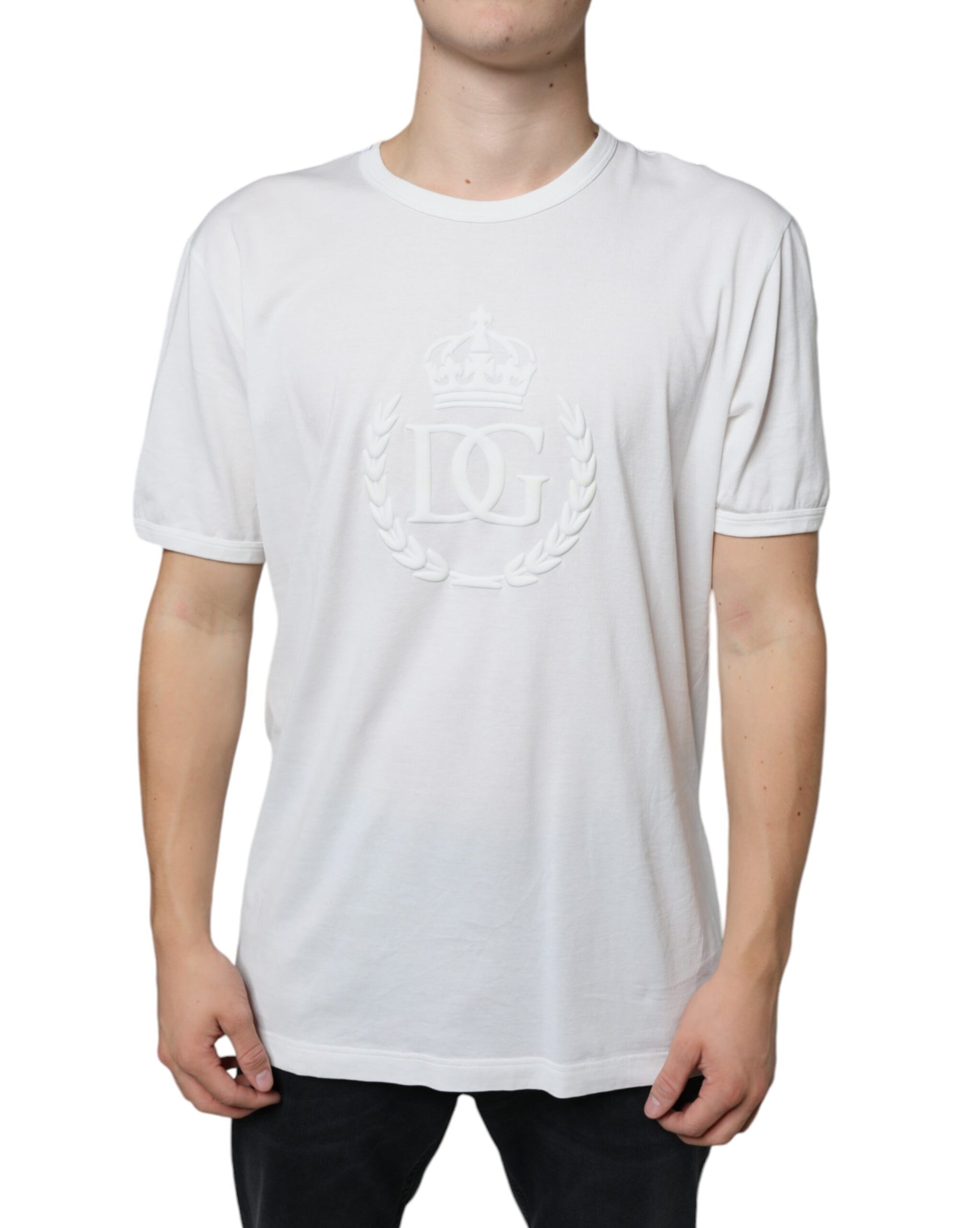 T-shirt Dolce & Gabbana en coton blanc à col rond avec logo embossé