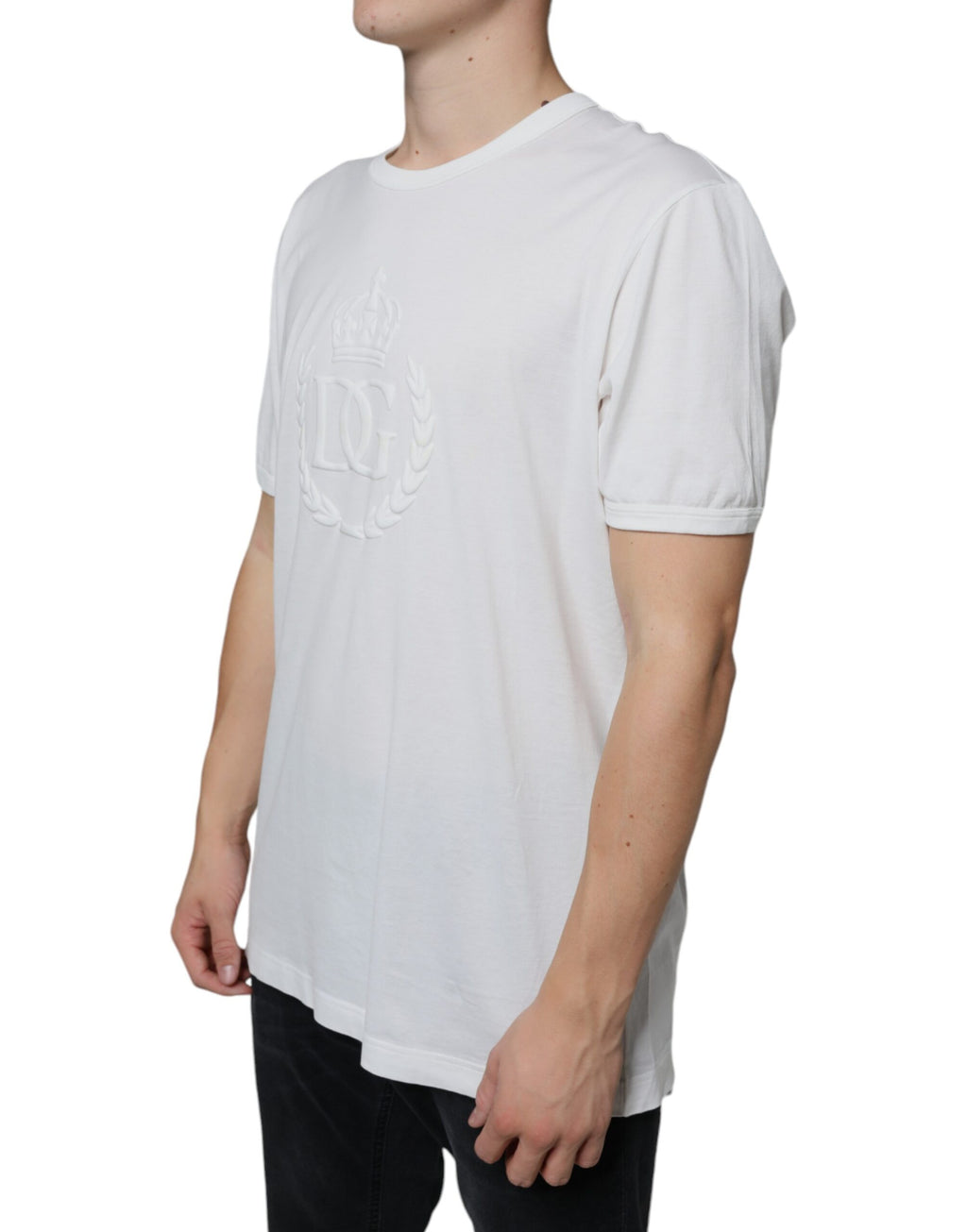 T-shirt Dolce & Gabbana en coton blanc à col rond avec logo embossé