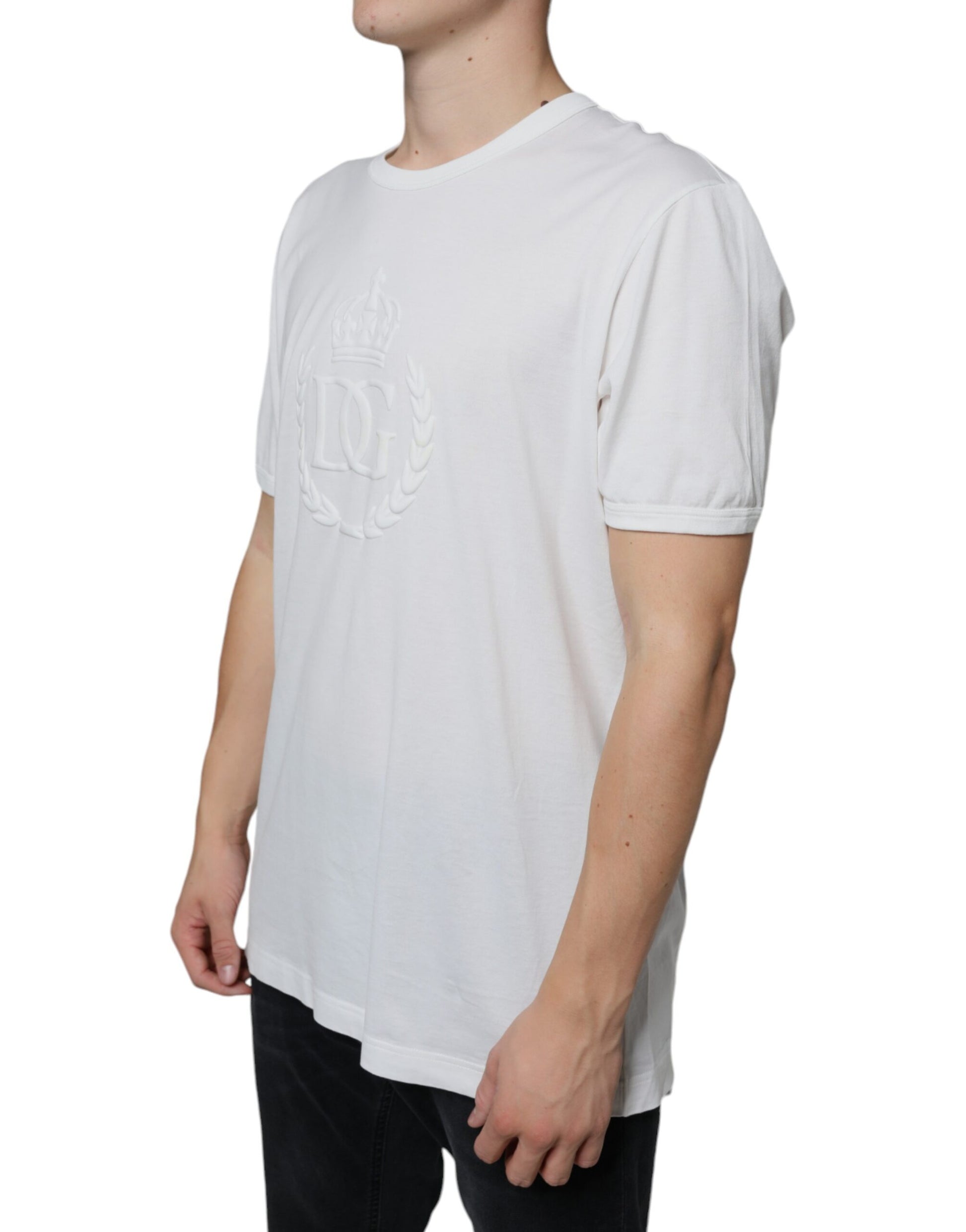 T-shirt Dolce & Gabbana en coton blanc à col rond avec logo embossé