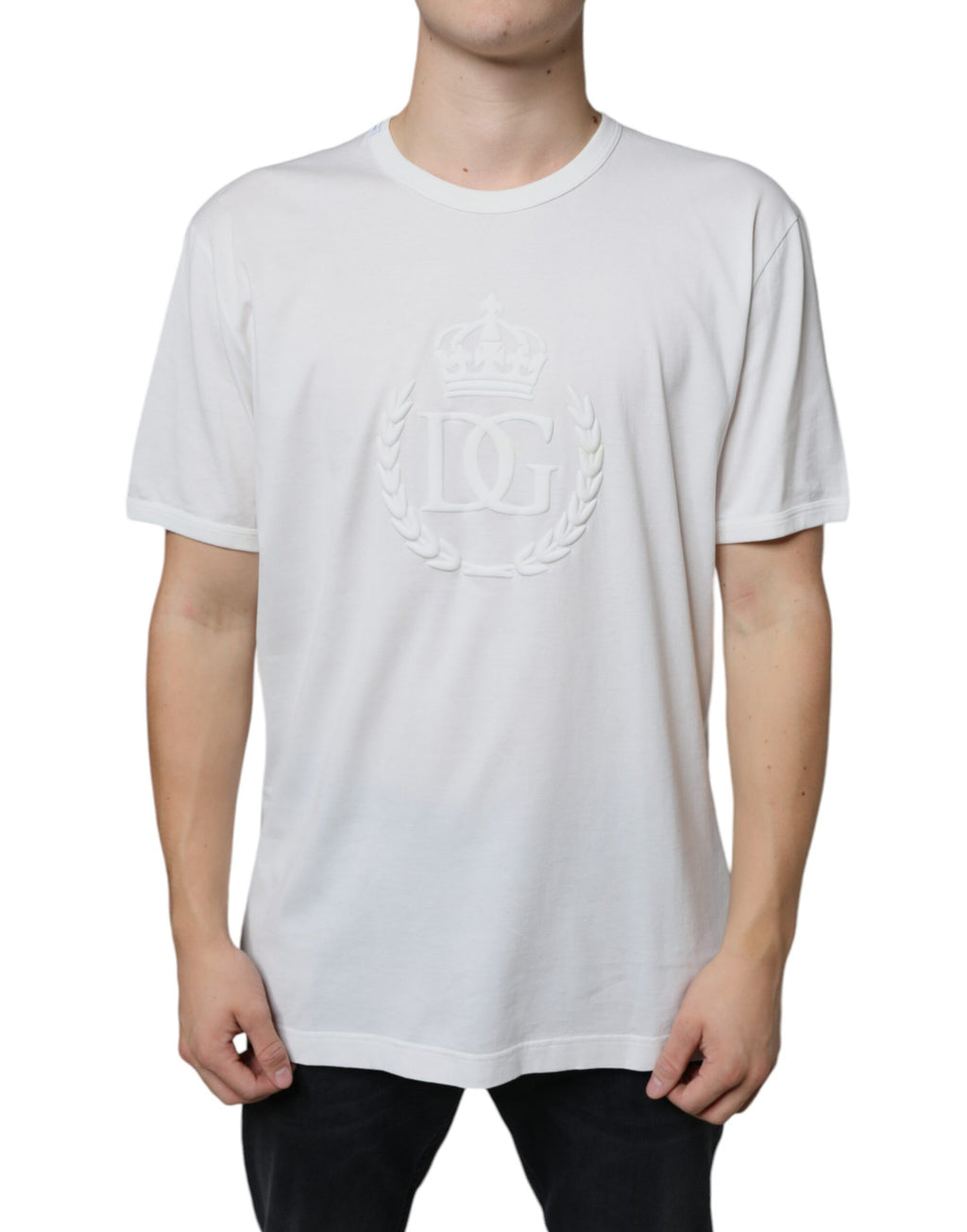 T-shirt Dolce & Gabbana en coton blanc à col rond avec logo embossé