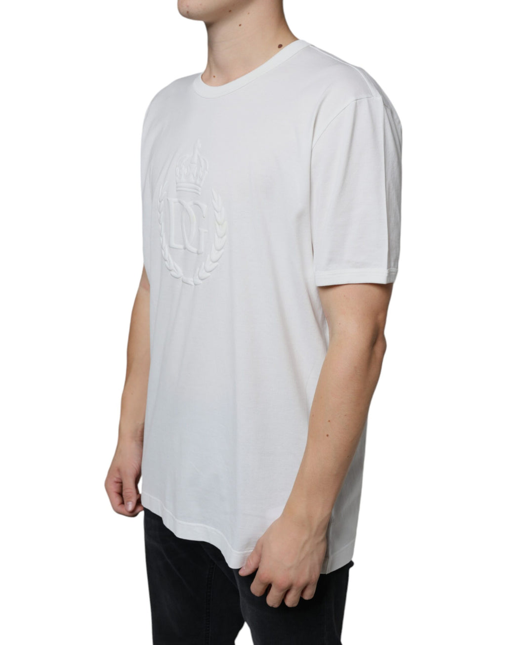 T-shirt Dolce & Gabbana en coton blanc à col rond avec logo embossé