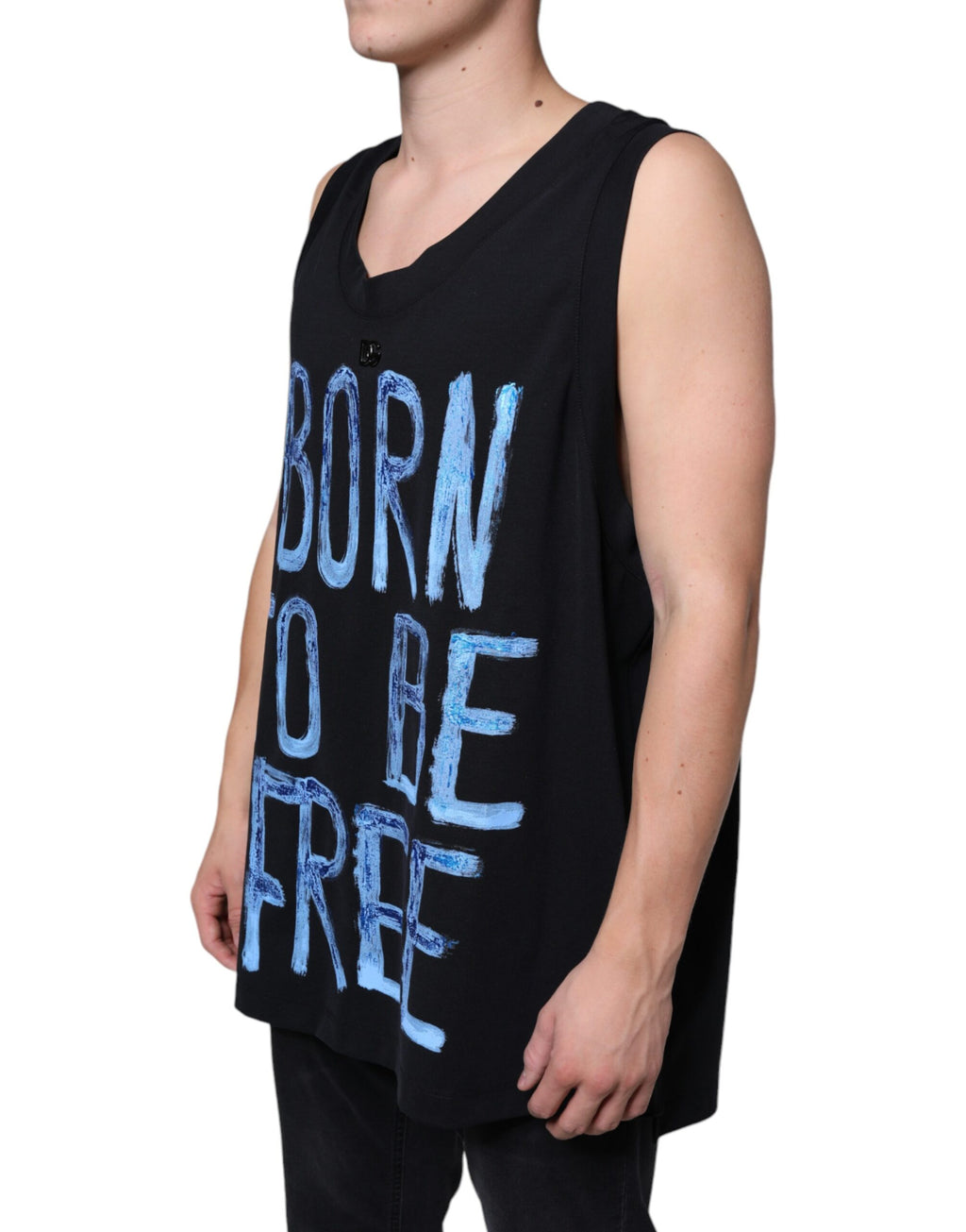 T-shirt sans manches Dolce & Gabbana en coton noir « Born To Be Free »
