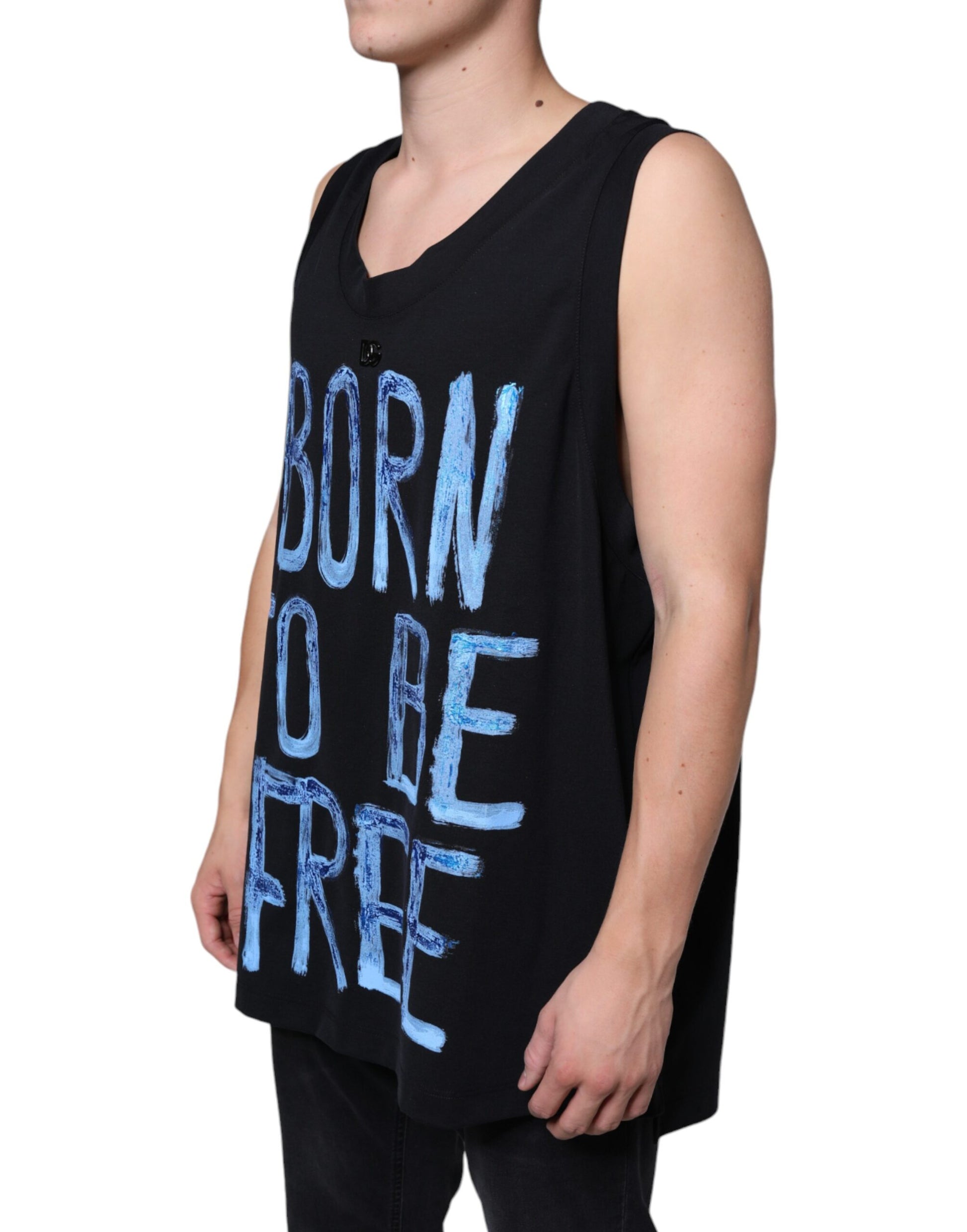 T-shirt sans manches Dolce & Gabbana en coton noir « Born To Be Free »