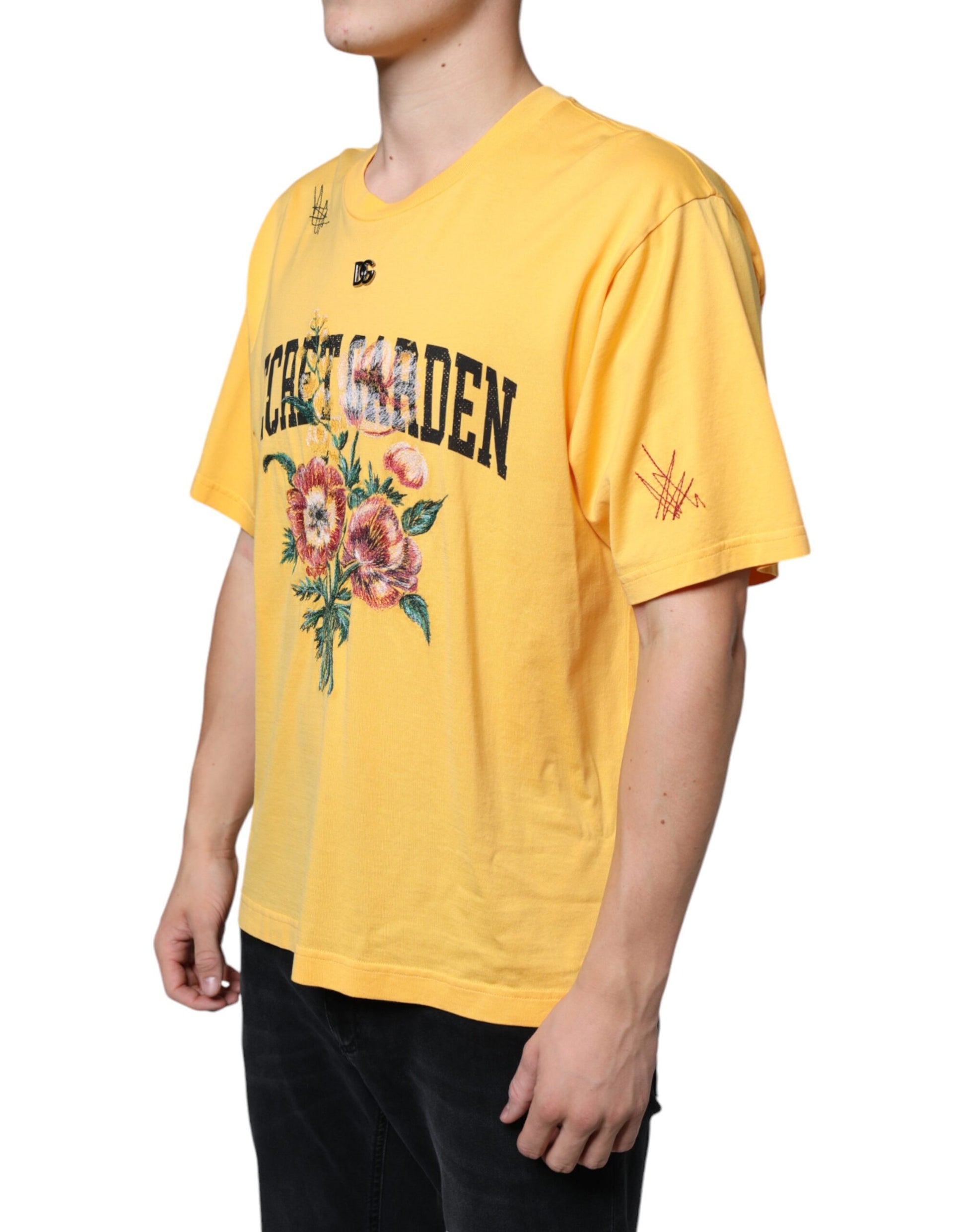 T-shirt Dolce & Gabbana en coton à col rond et imprimé floral Secret Garden jaune