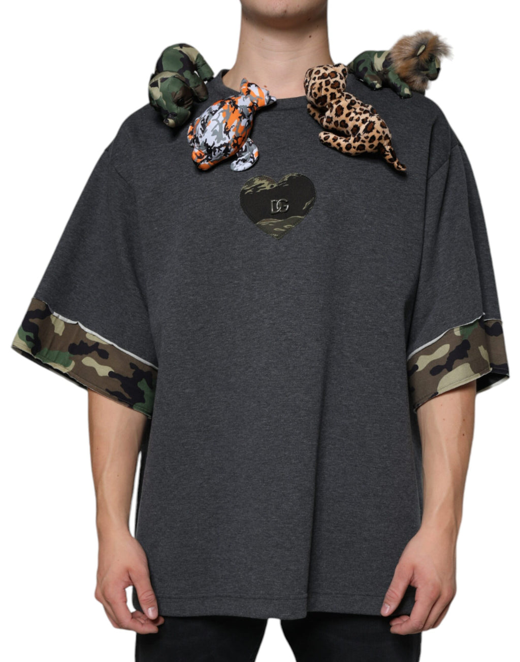T-shirt en coton Dolce & Gabbana camouflage gris motif animalier