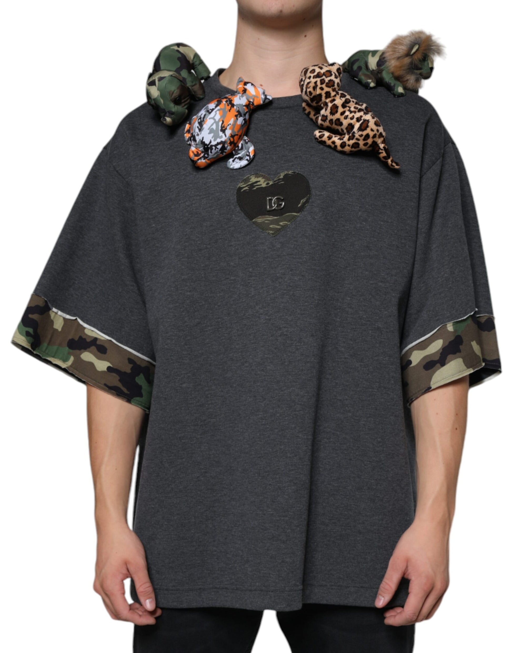 T-shirt en coton Dolce & Gabbana camouflage gris motif animalier