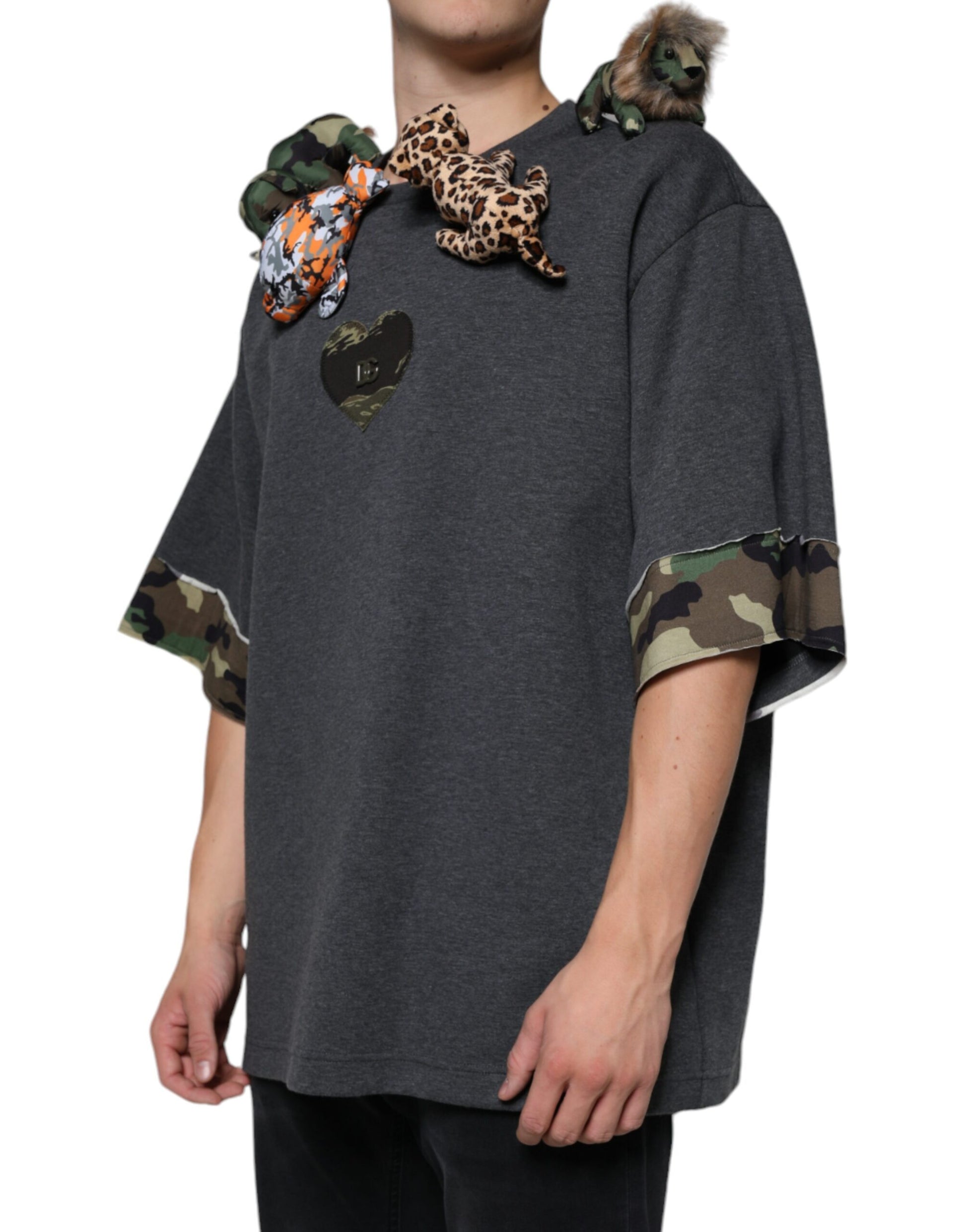 T-shirt en coton Dolce & Gabbana camouflage gris motif animalier