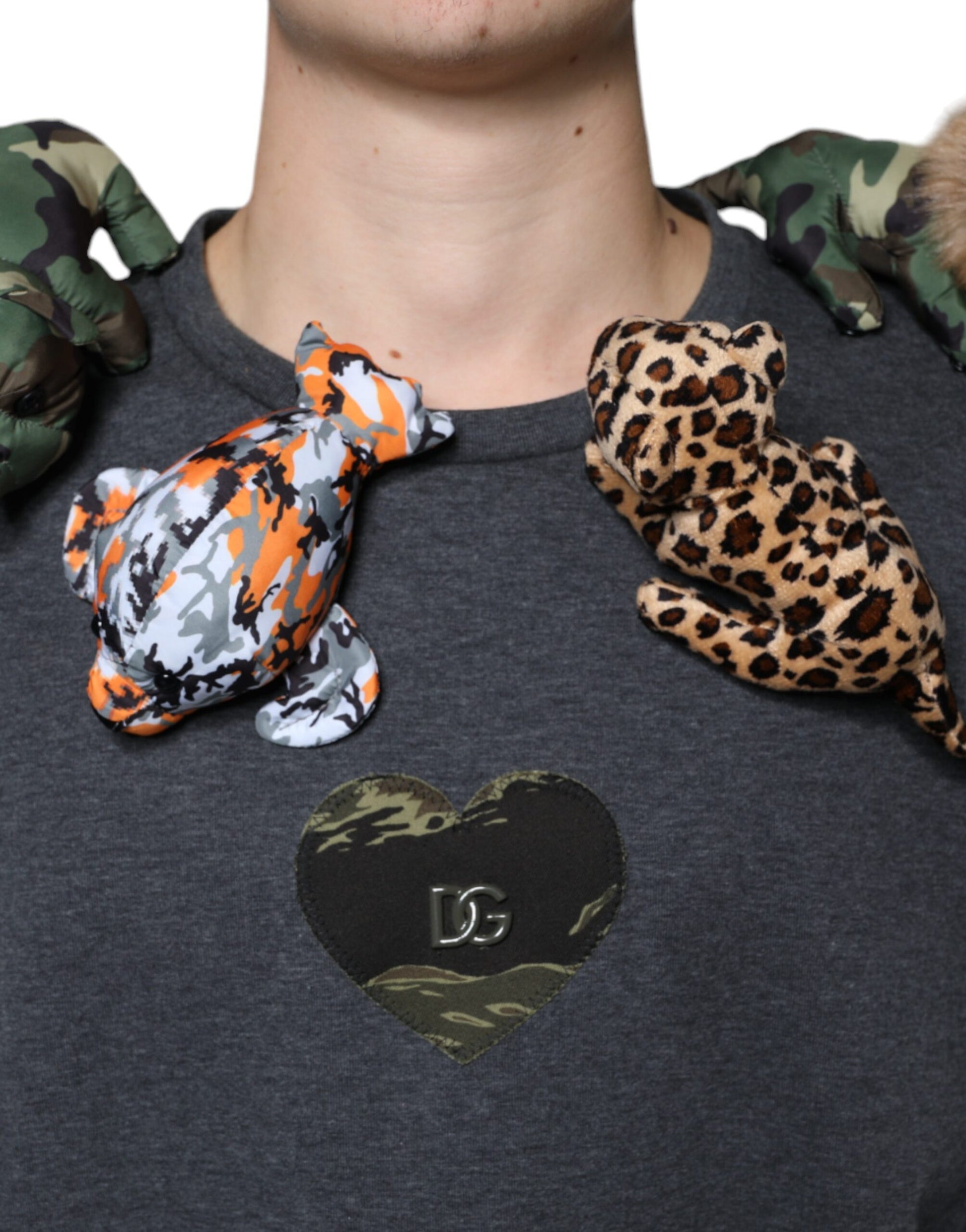 T-shirt en coton Dolce & Gabbana camouflage gris motif animalier
