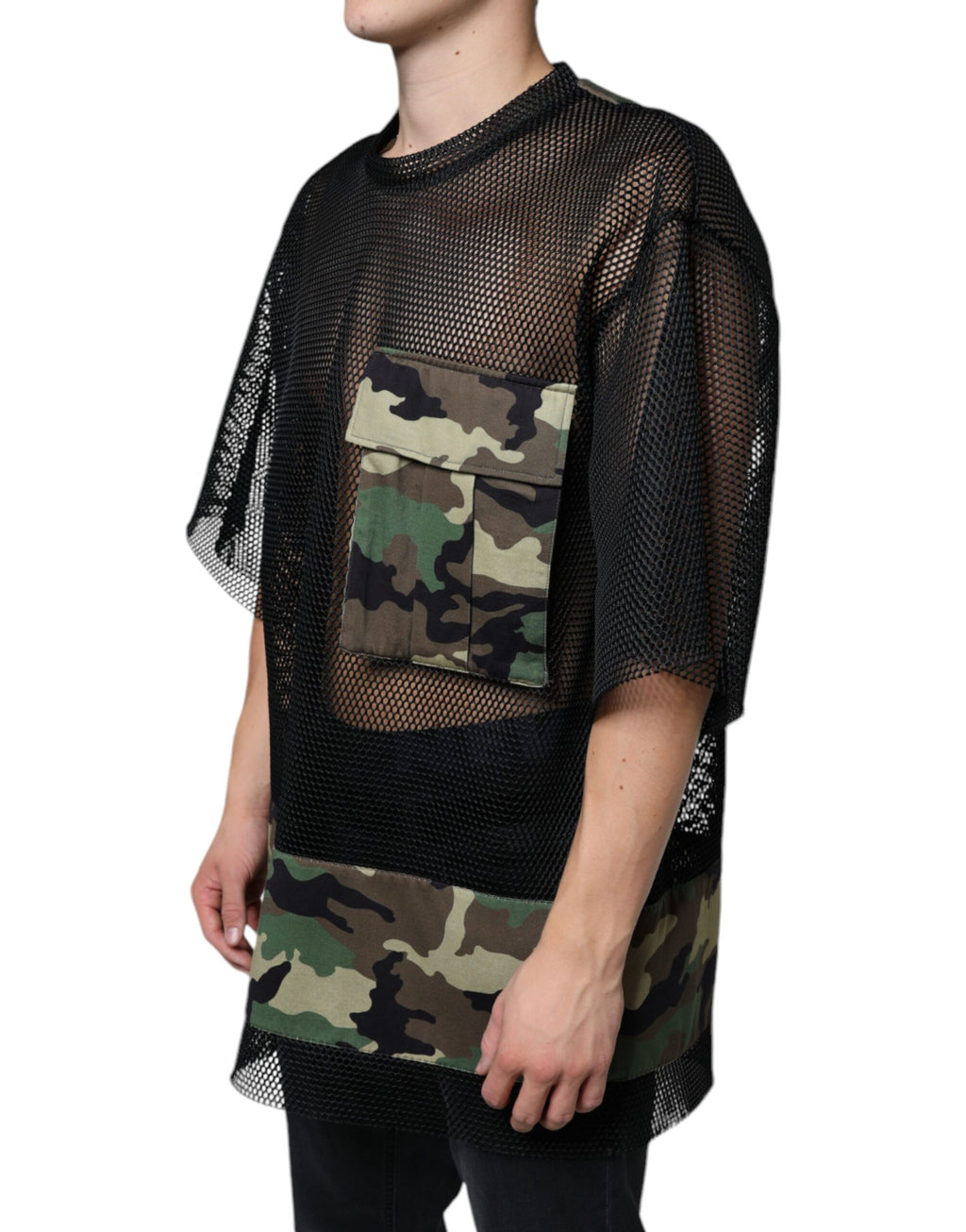 T-shirt Dolce & Gabbana noir en maille camouflage à manches courtes