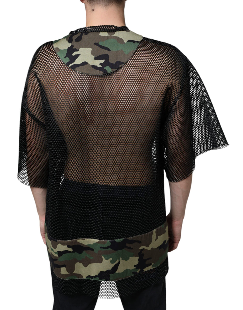 T-shirt Dolce & Gabbana noir en maille camouflage à manches courtes