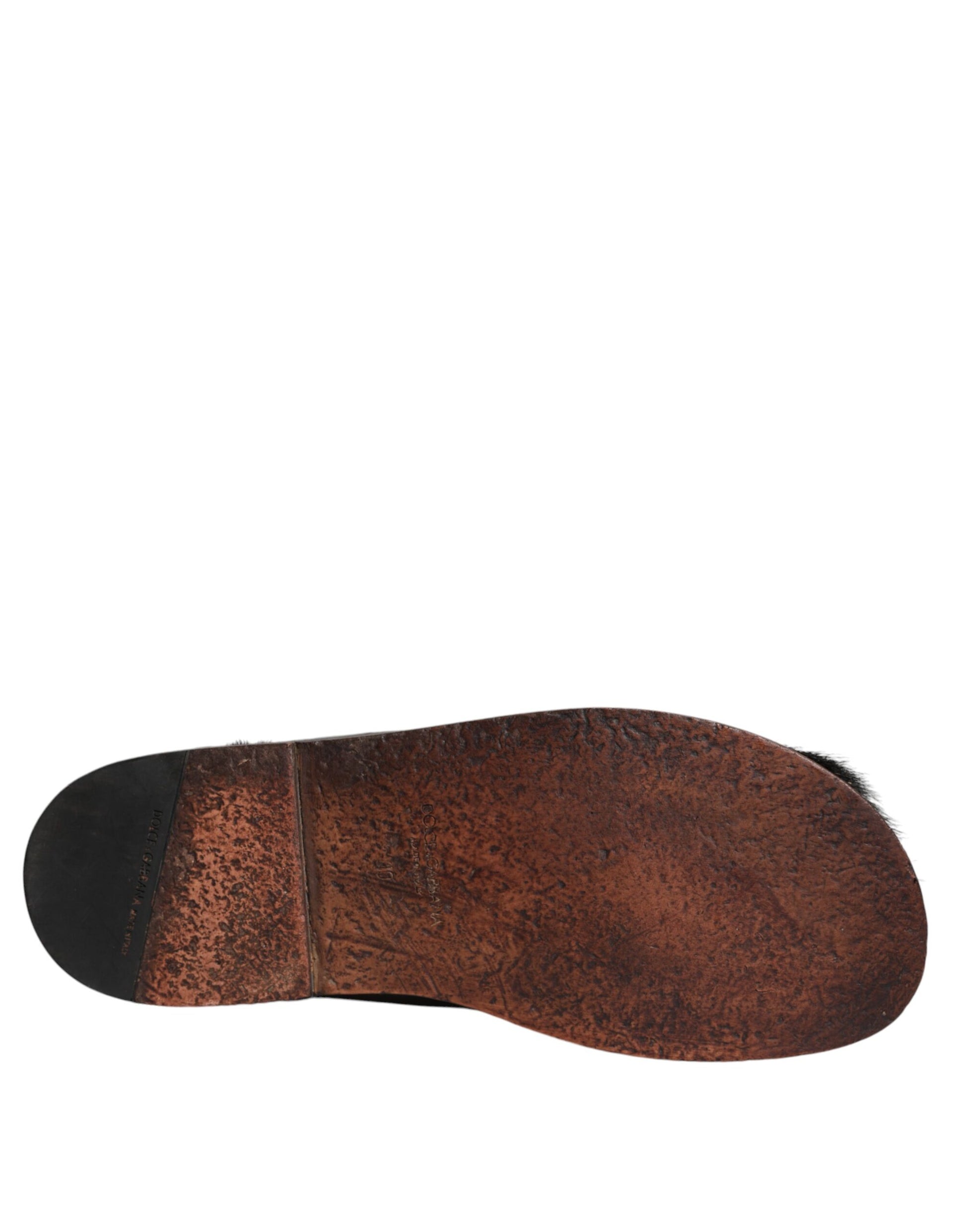 Chaussures Sandales Plates en Cuir et Poils de Gazelle Noirs Dolce & Gabbana
