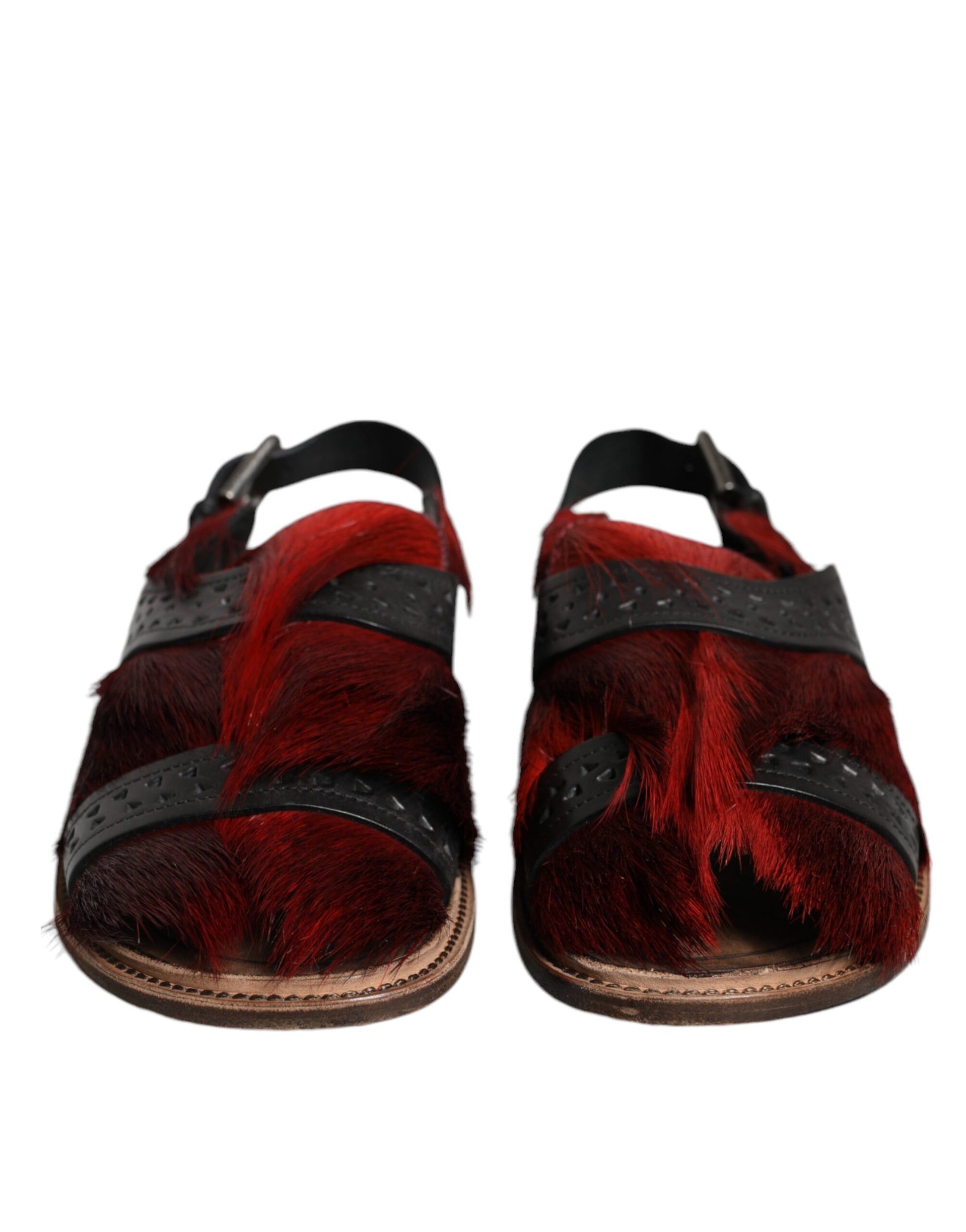 Chaussures Sandales en Cuir et Poil de Gazelle Noir Rouge Dolce & Gabbana