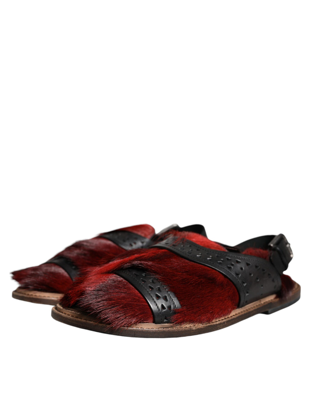 Chaussures Sandales en Cuir et Poil de Gazelle Noir Rouge Dolce & Gabbana
