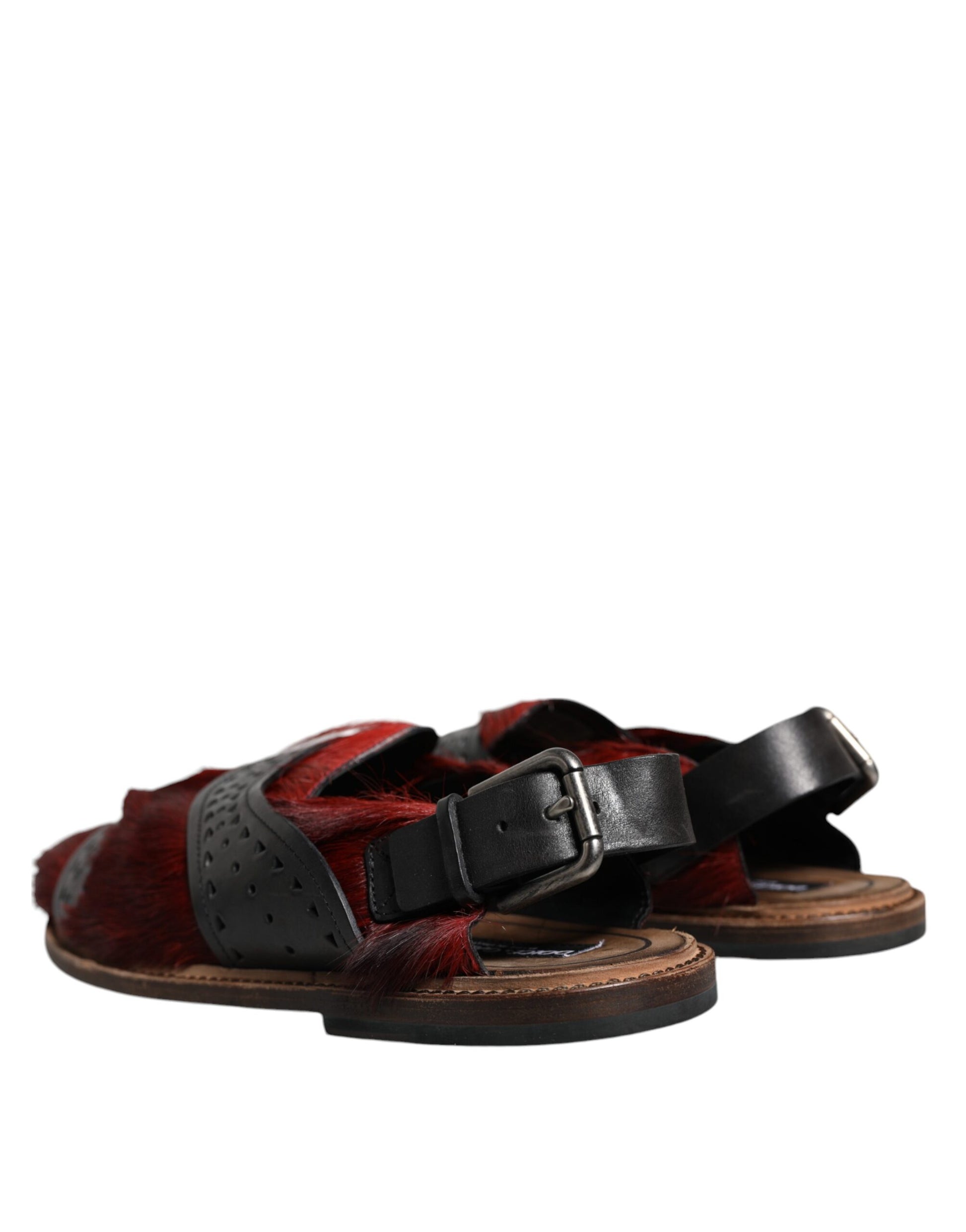 Chaussures Sandales en Cuir et Poil de Gazelle Noir Rouge Dolce & Gabbana
