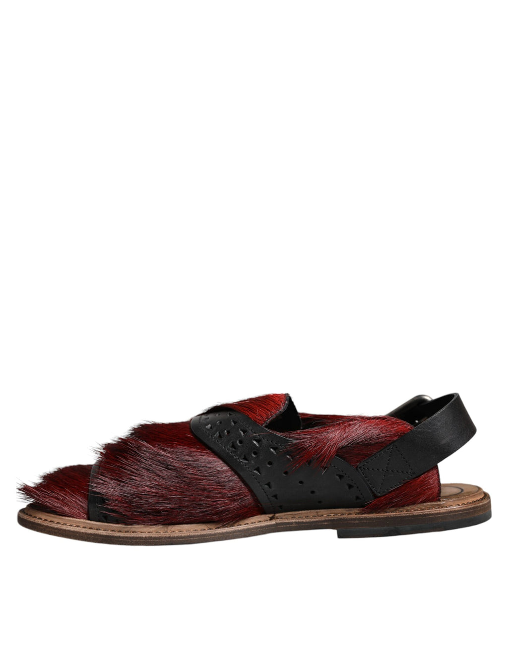 Chaussures Sandales en Cuir et Poil de Gazelle Noir Rouge Dolce & Gabbana