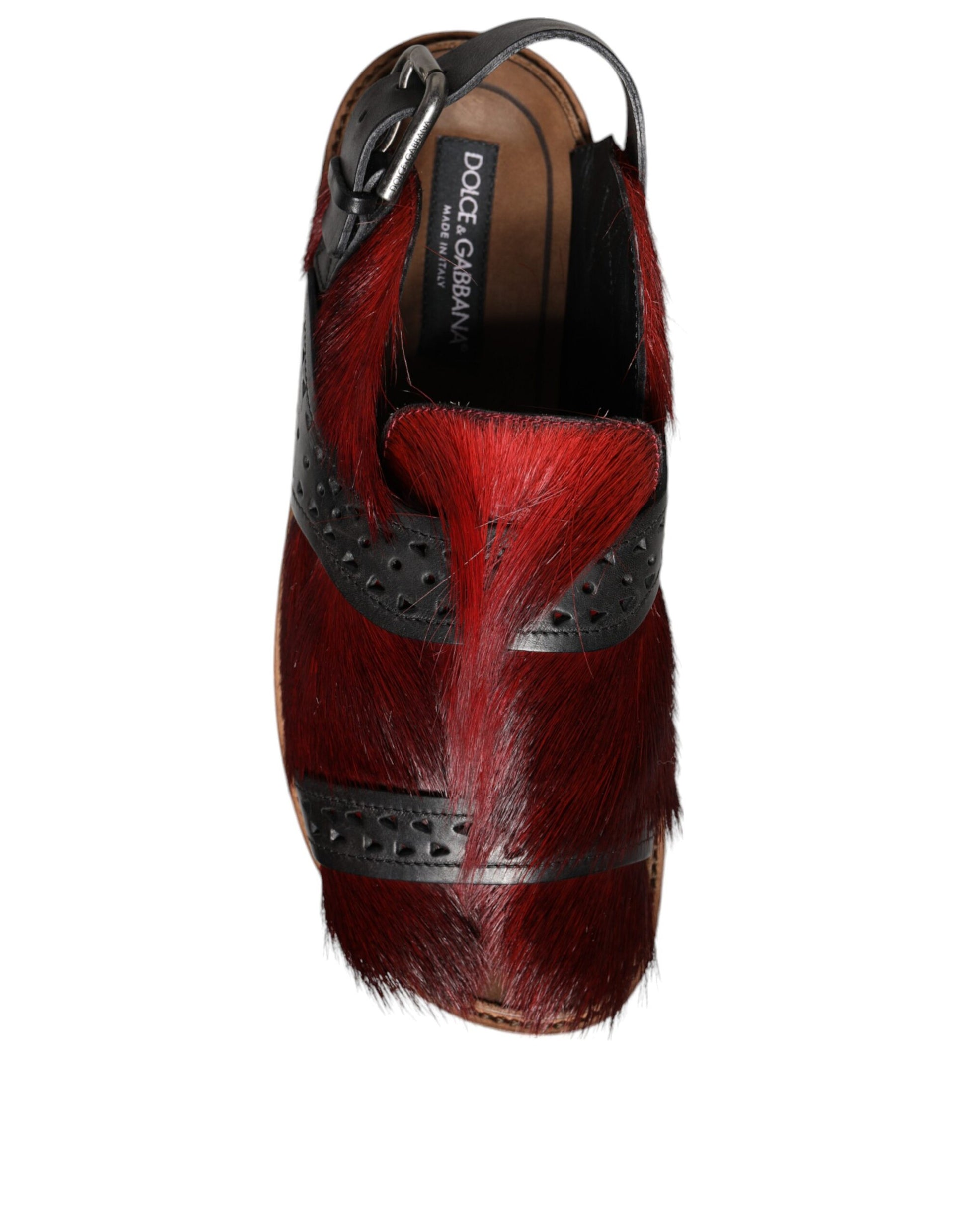 Chaussures Sandales en Cuir et Poil de Gazelle Noir Rouge Dolce & Gabbana