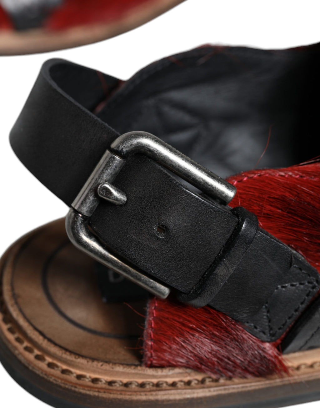 Chaussures Sandales en Cuir et Poil de Gazelle Noir Rouge Dolce & Gabbana