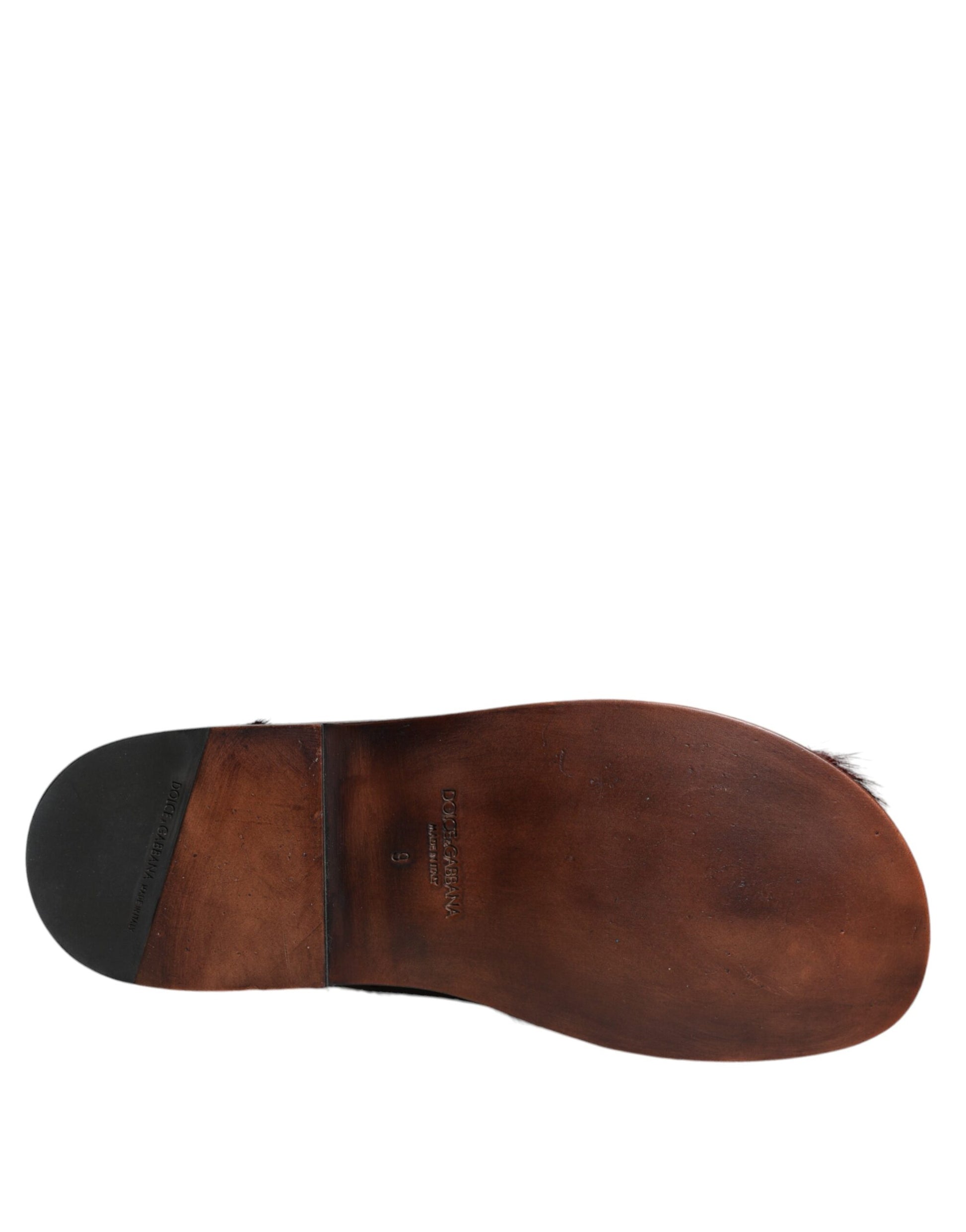 Chaussures Sandales en Cuir et Poil de Gazelle Noir Rouge Dolce & Gabbana