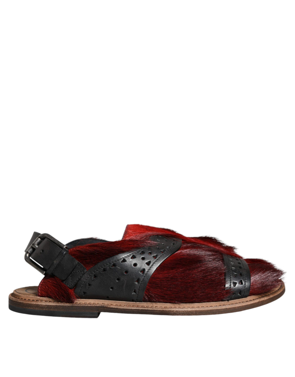 Chaussures Sandales en Cuir et Poil de Gazelle Noir Rouge Dolce & Gabbana