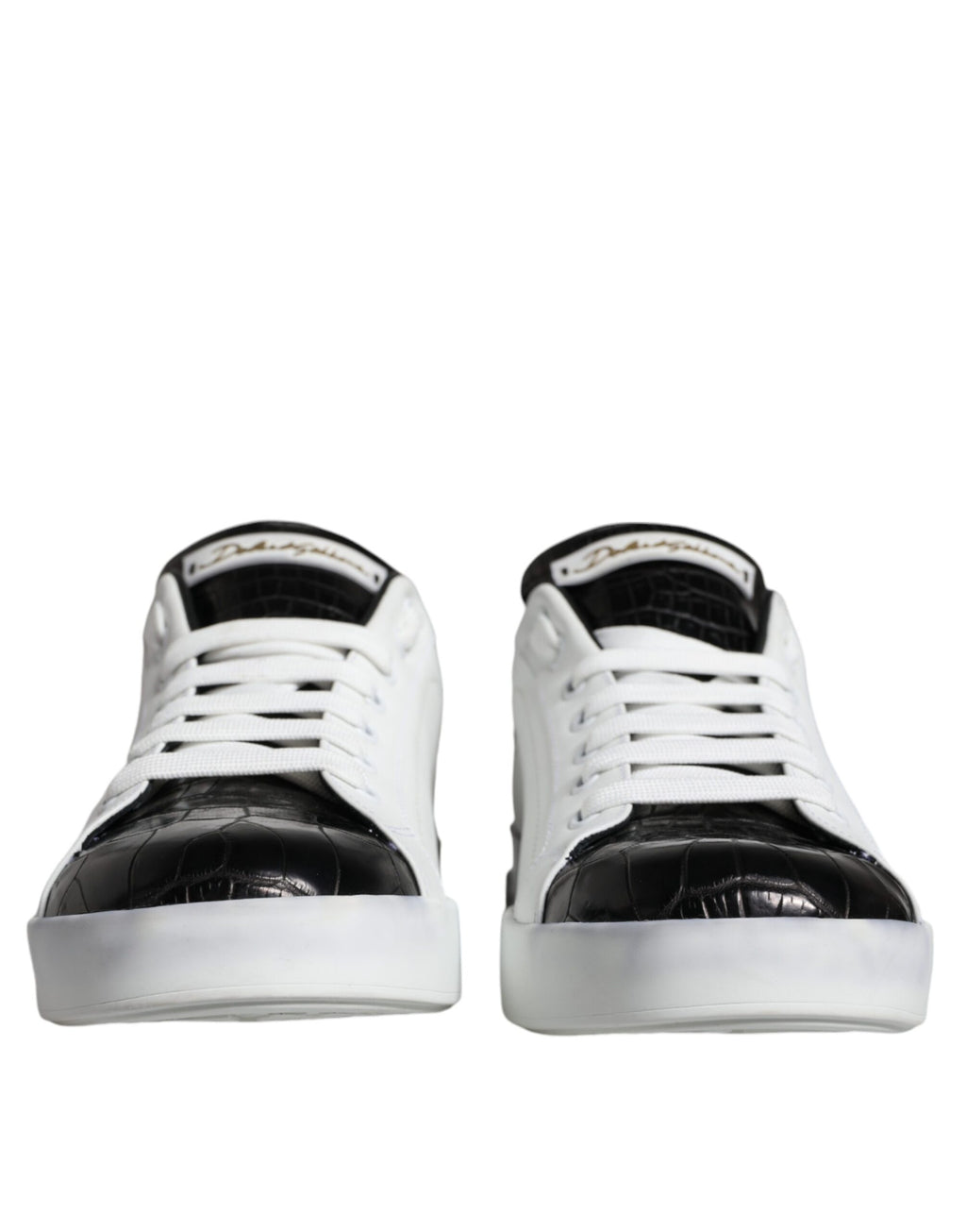Chaussures Sneakers Portofino en Cuir Noir à Logo Dolce & Gabbana