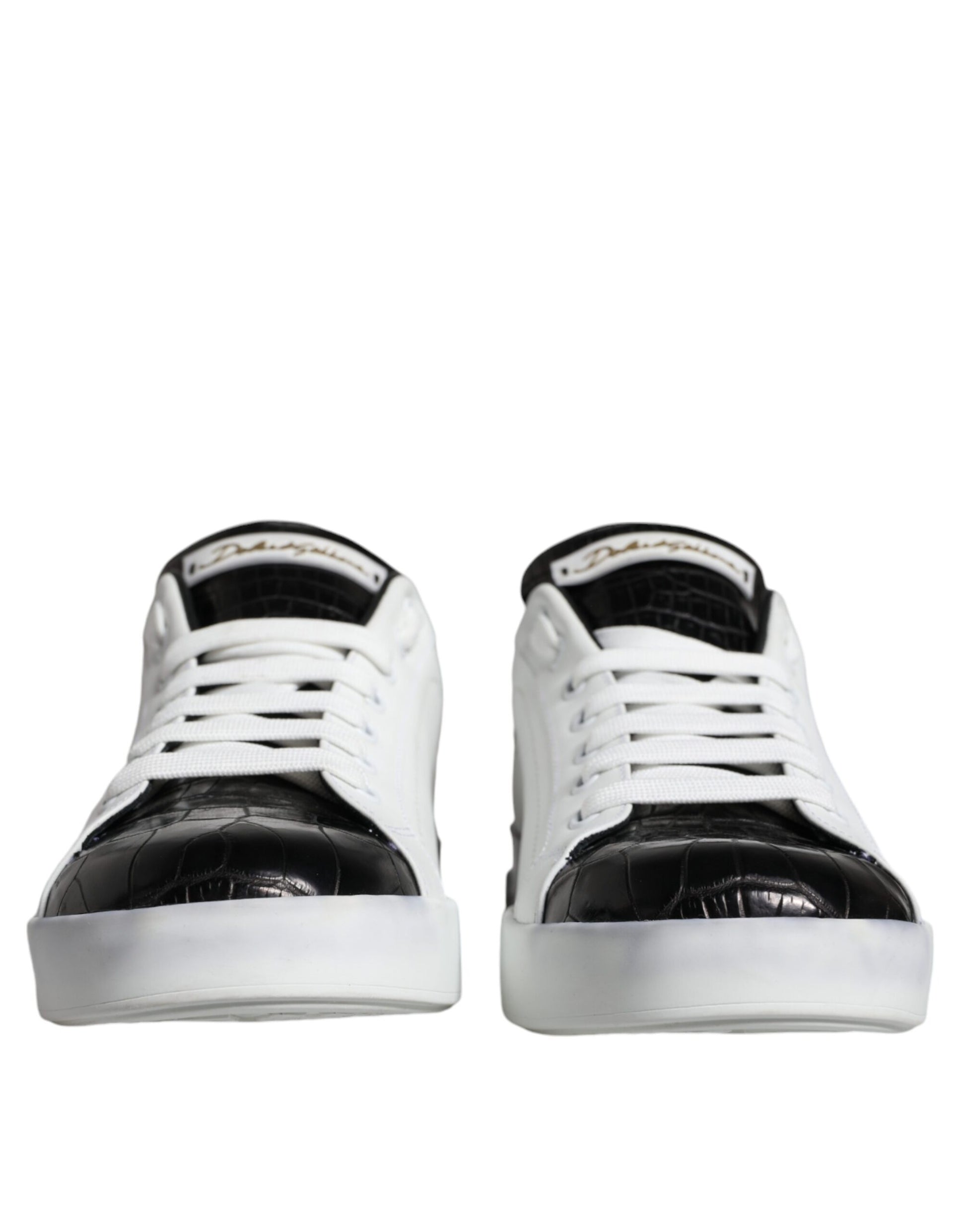 Chaussures Sneakers Portofino en Cuir Noir à Logo Dolce & Gabbana