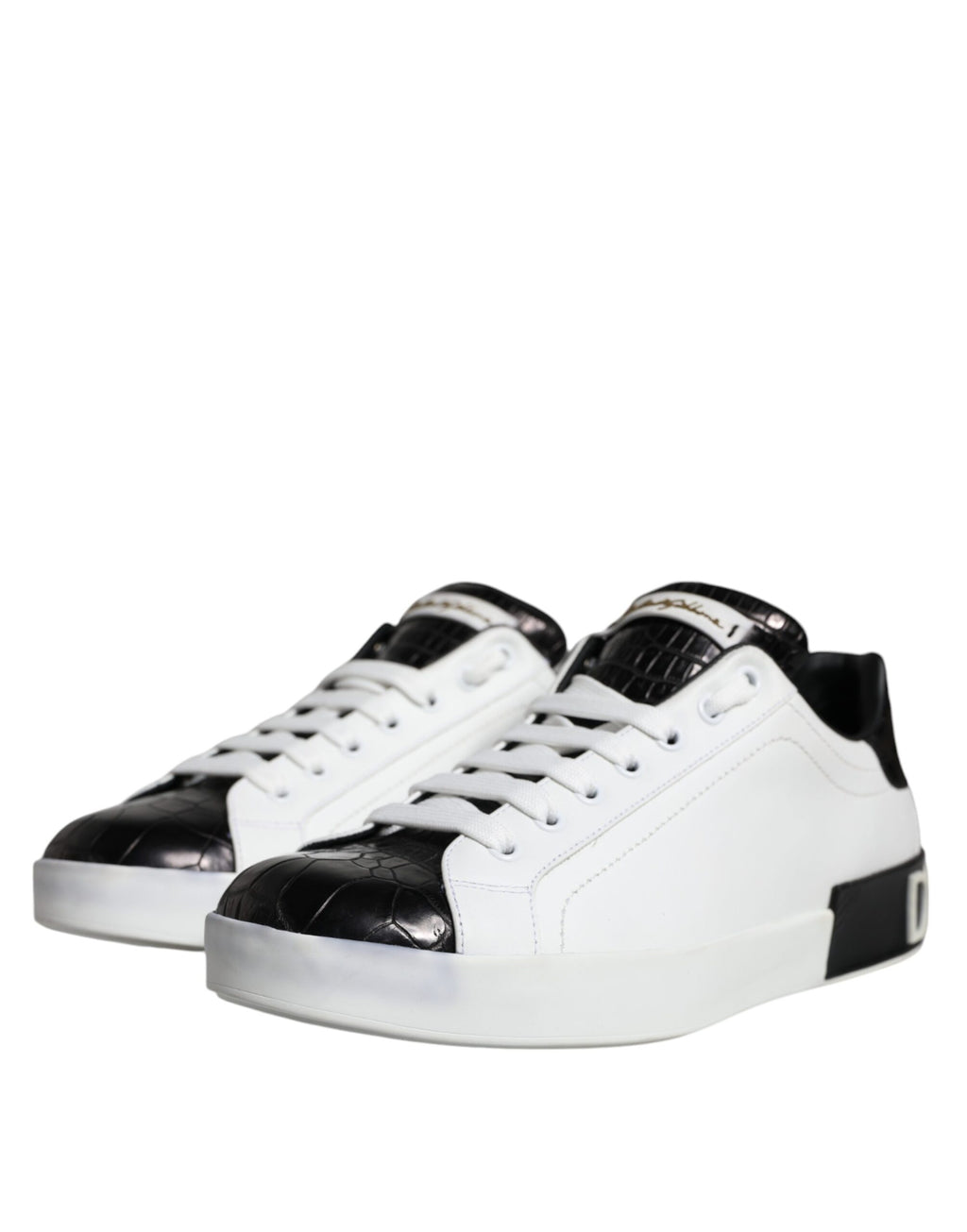 Chaussures Sneakers Portofino en Cuir Noir à Logo Dolce & Gabbana