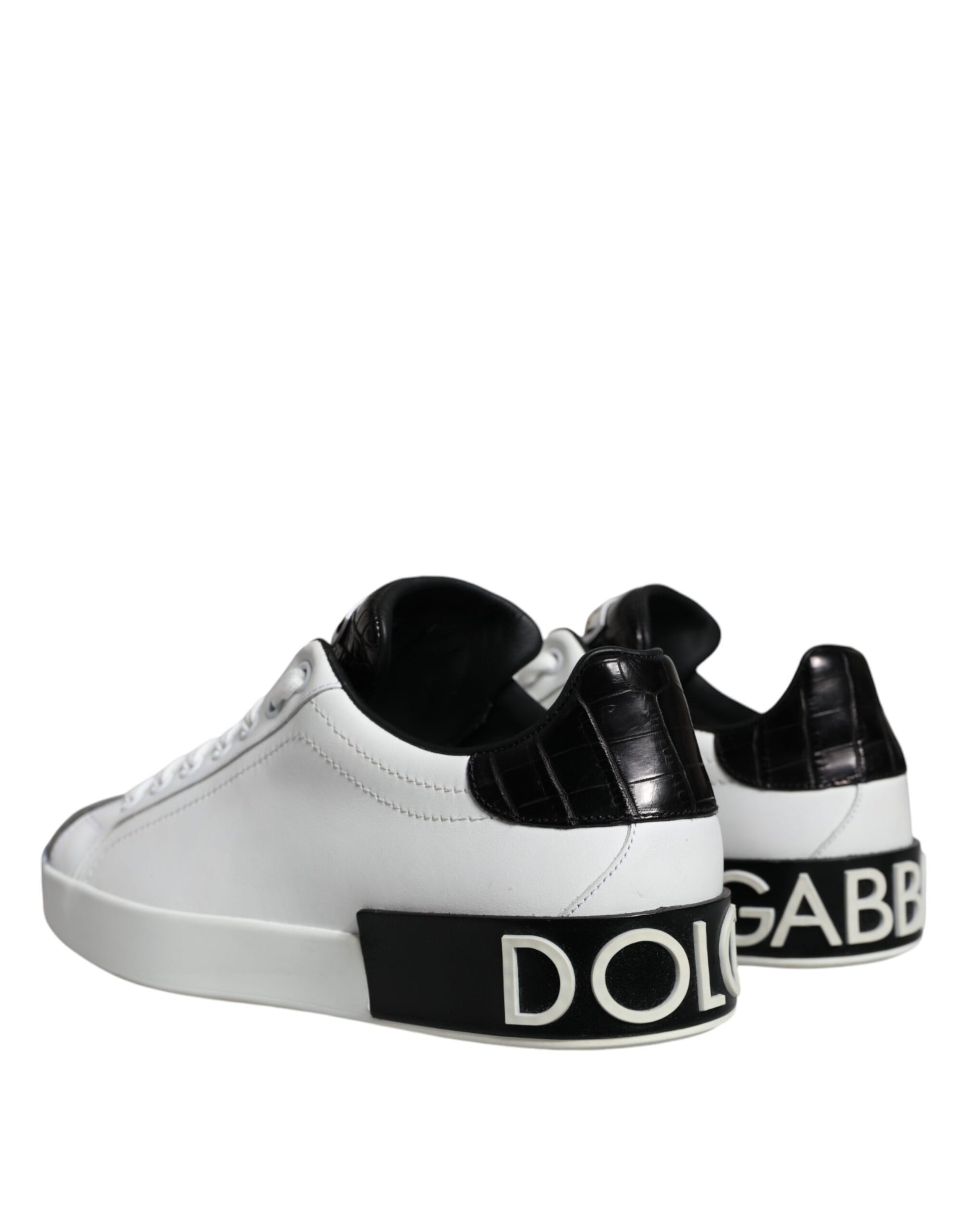 Chaussures Sneakers Portofino en Cuir Noir à Logo Dolce & Gabbana