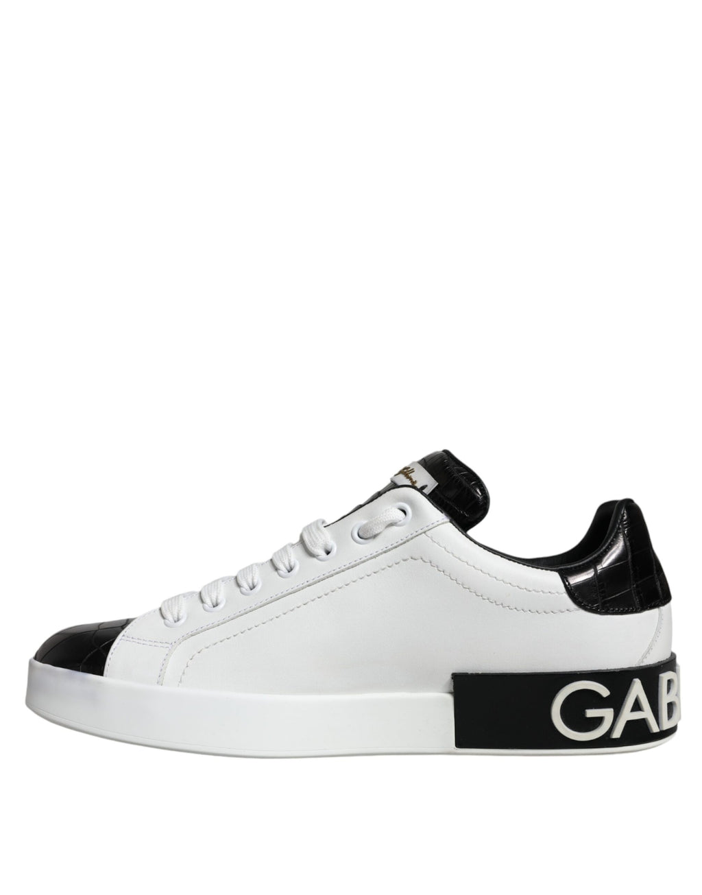 Chaussures Sneakers Portofino en Cuir Noir à Logo Dolce & Gabbana